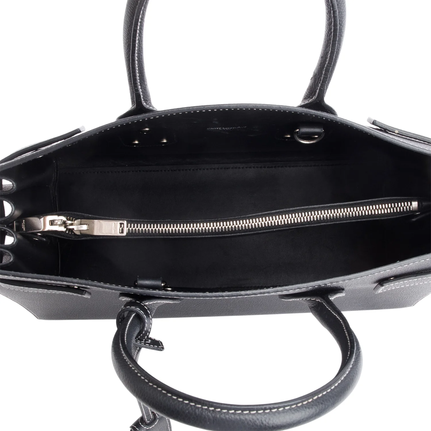 Saint Laurent Black Grained De Poudre Calfskin Leather Topstitch Small Sac De Jour Tote - Image 5