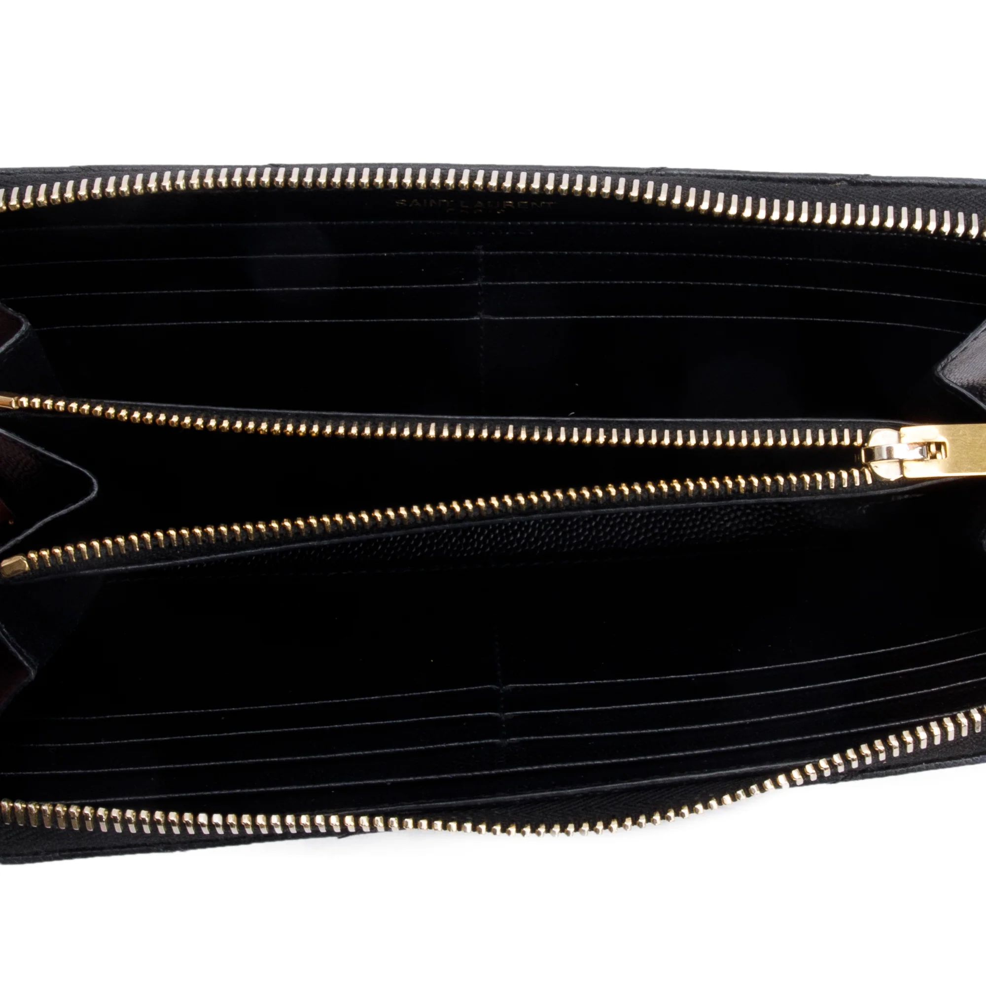 Saint Laurent Black Grained De Poudre Cassandre Matelasse Zip Around Wallet - Image 5