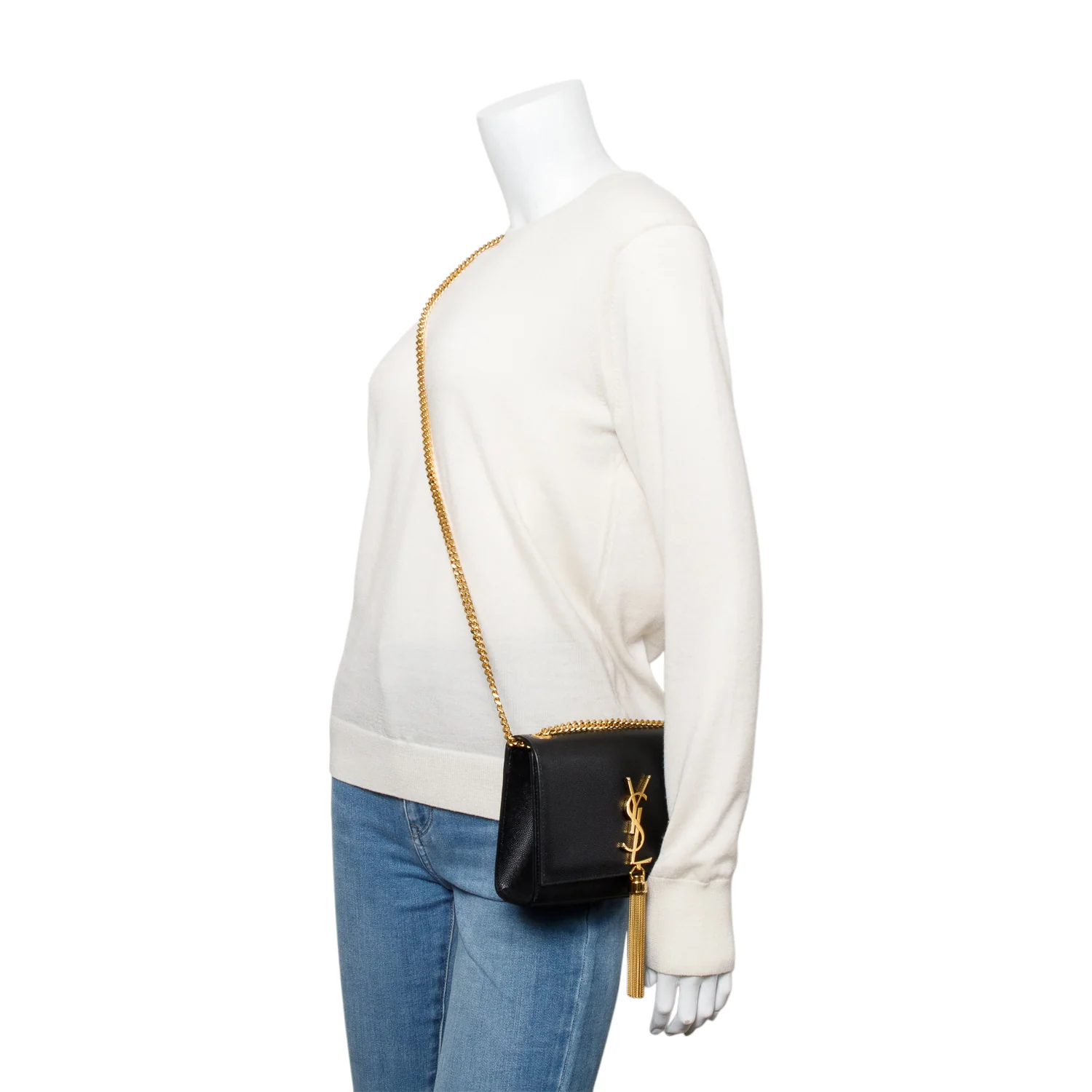 Saint Laurent Black Grained De Poudre Leather Small Kate Tassel Bag - Image 2