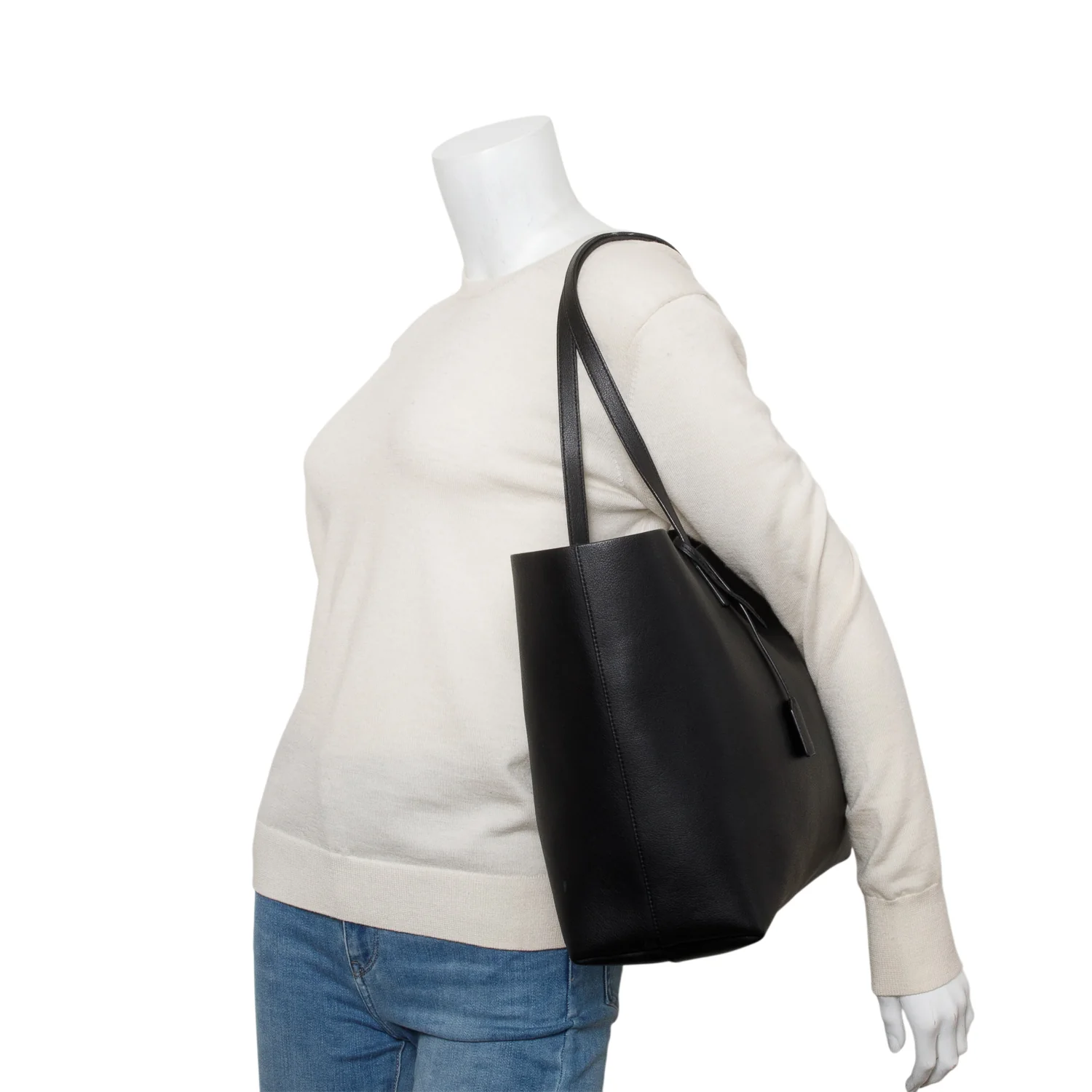 Saint Laurent Black Leather East/West Shopping Tote w/ Pouch - Image 2