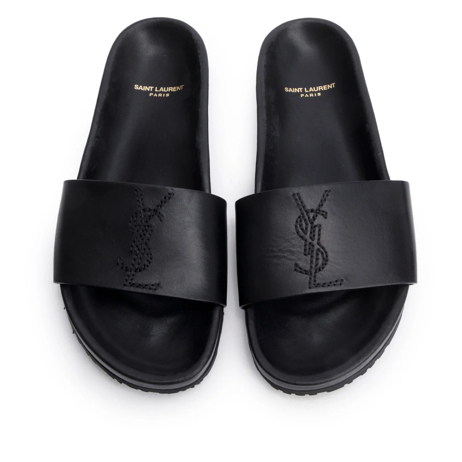 Saint Laurent Black Leather Jimmy Joan Slide Sandals, Size 39 w/ Box