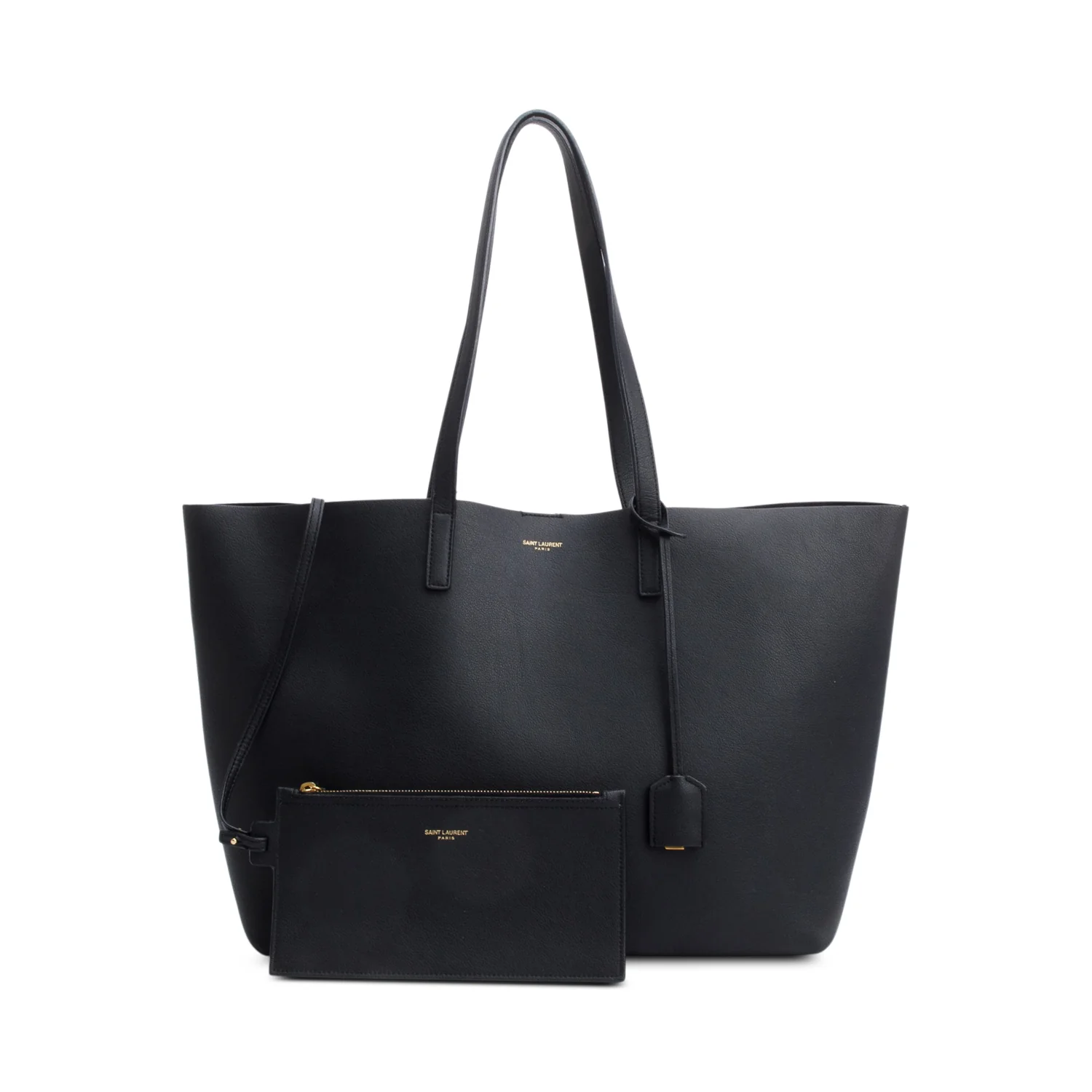 Saint Laurent Black Leather Large E/W Shopping Tote w/ Pouch