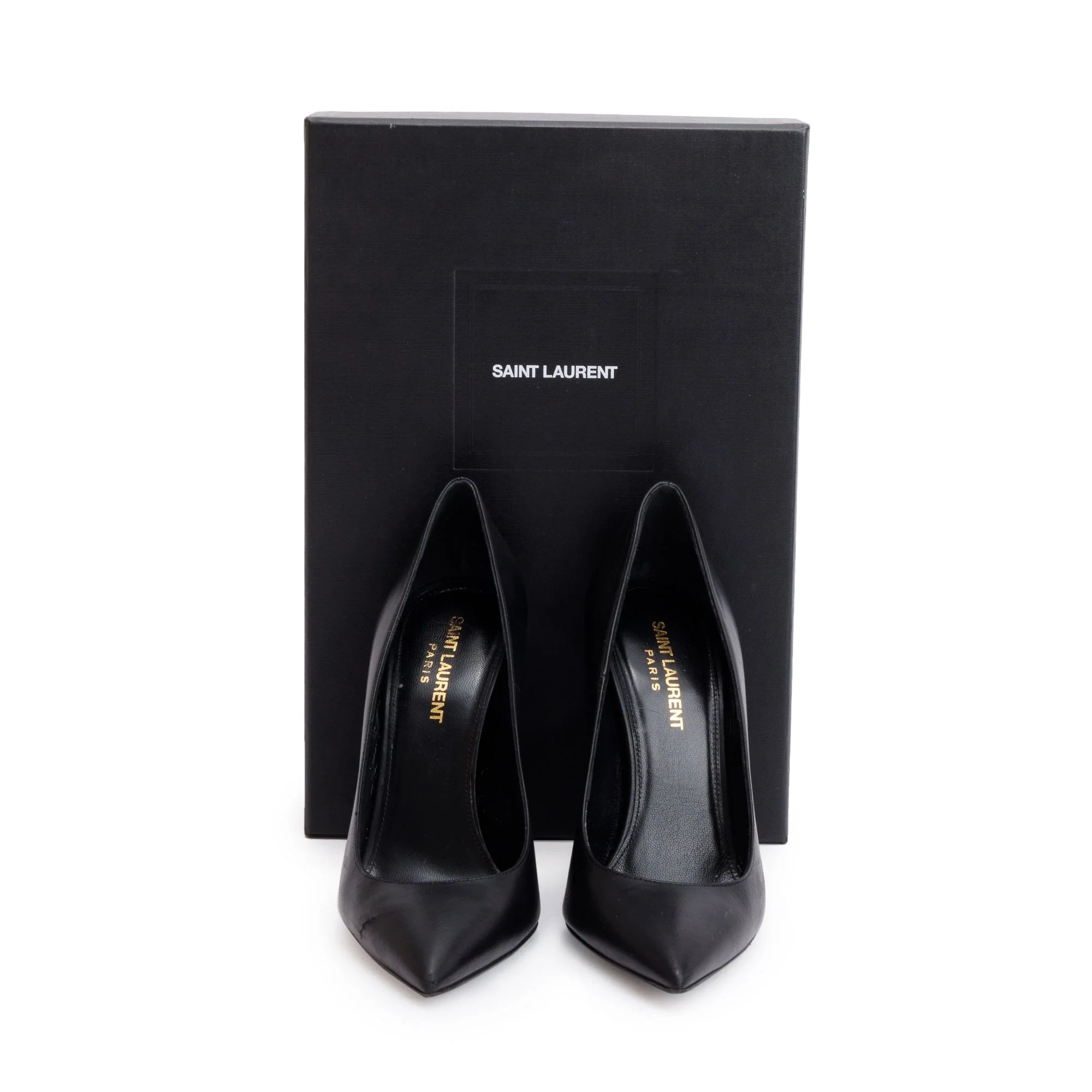 Saint Laurent Black Leather Opyum Pumps, Size 37 w/ Box - Image 2