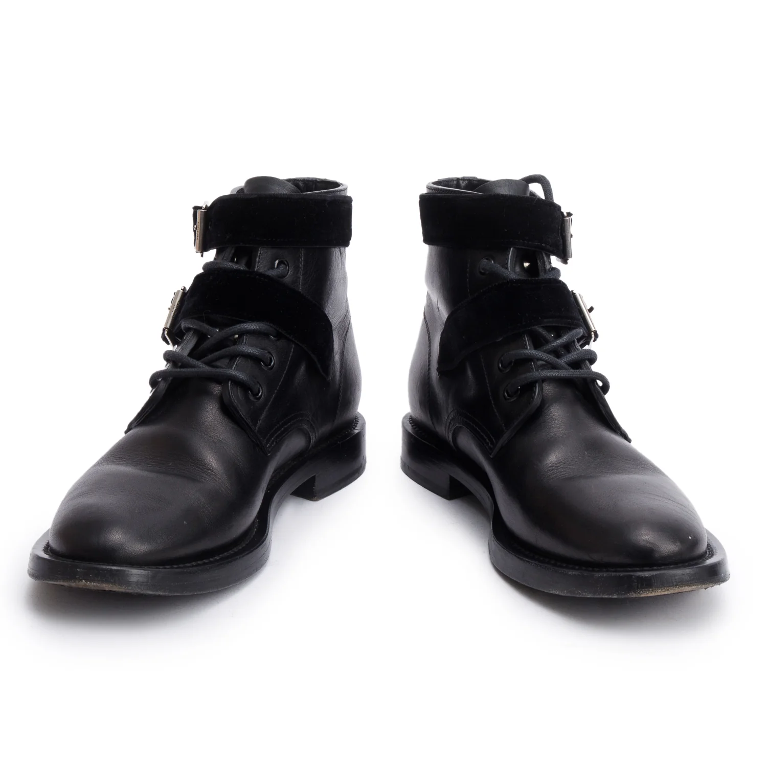 Saint Laurent Black Leather Studded Combat Ankle Boots, Size 37.5 - Image 2