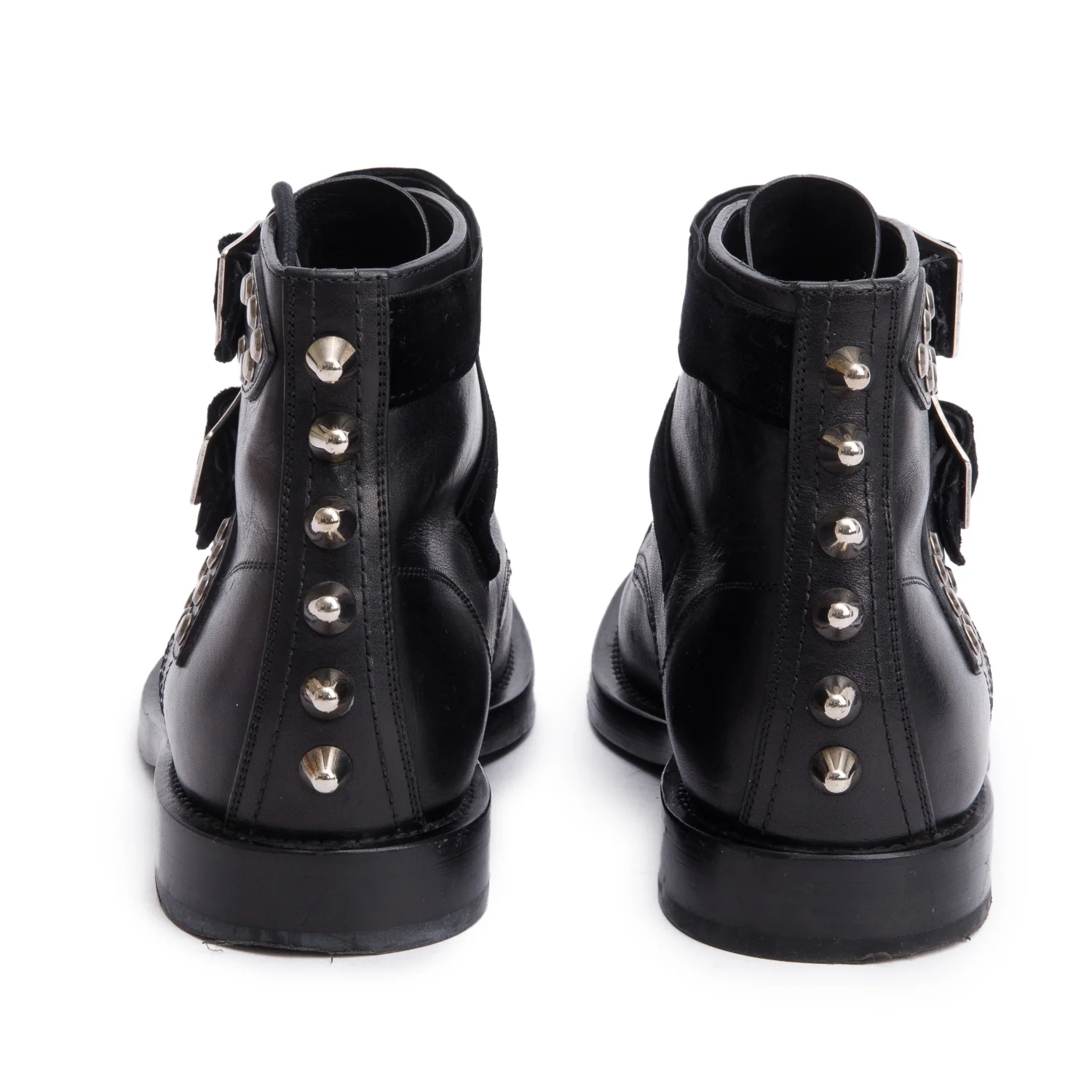 Saint Laurent Black Leather Studded Combat Ankle Boots, Size 37.5 - Image 4
