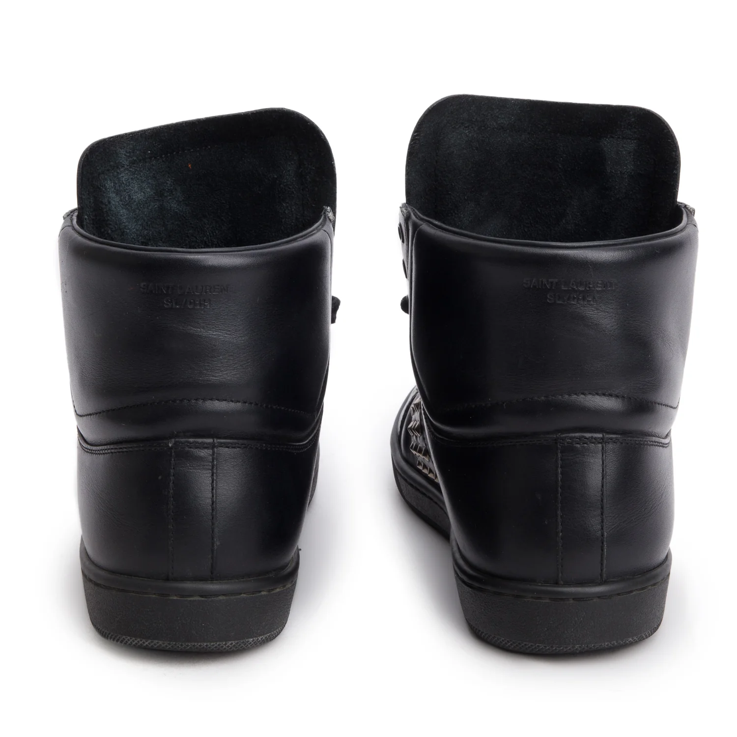 Saint Laurent Black Leather Studded High Top Sneakers, Size 37 w/ Box - Image 5