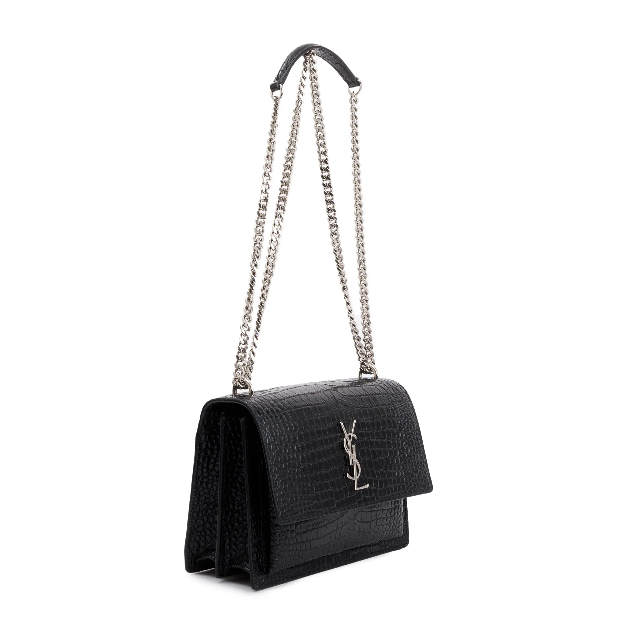 Saint Laurent Black Medium Crocodile Embossed Sunset Bag - Image 4