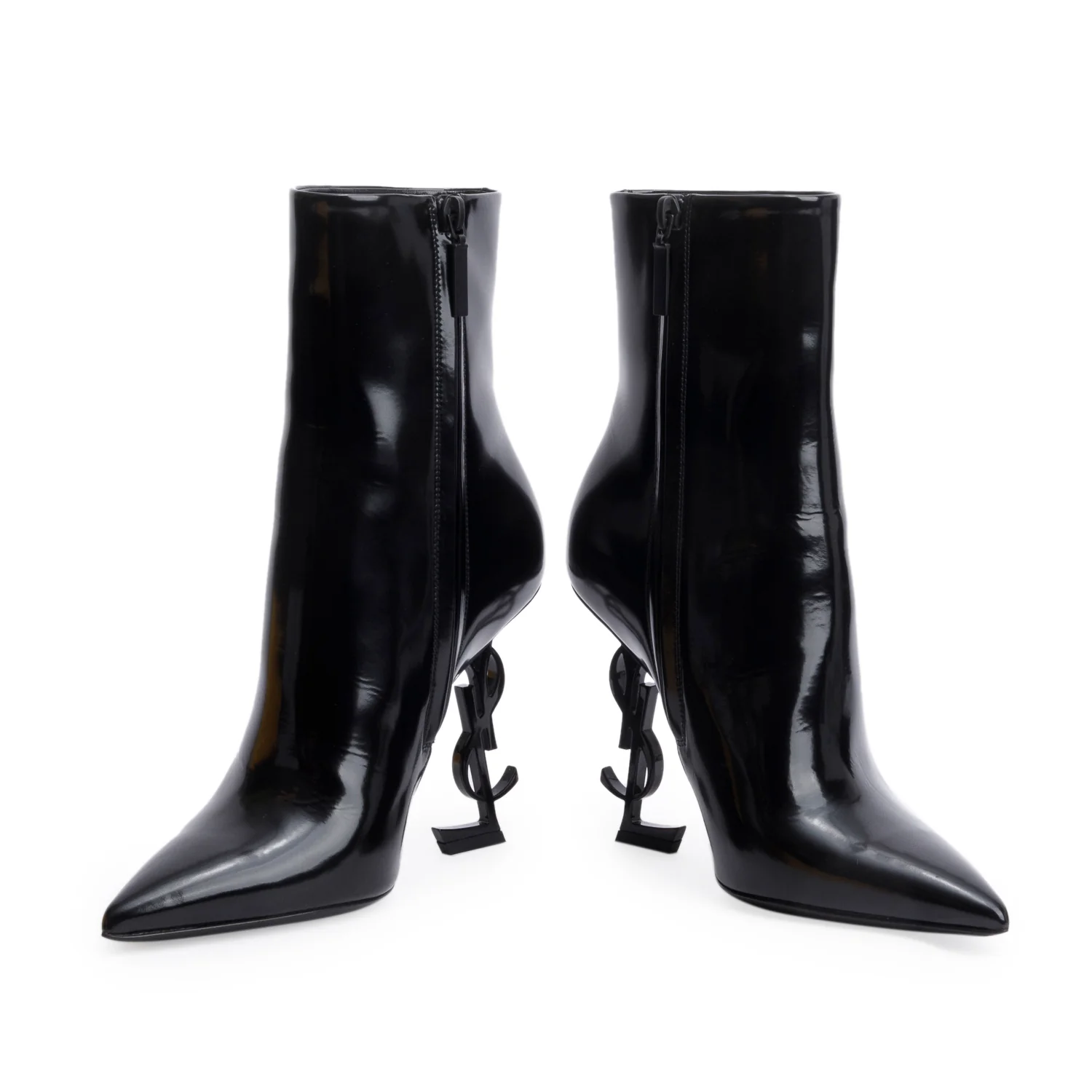 Saint Laurent Black Patent Leather Opyum Ankle Boots, Size 38 w/ Box - Image 4