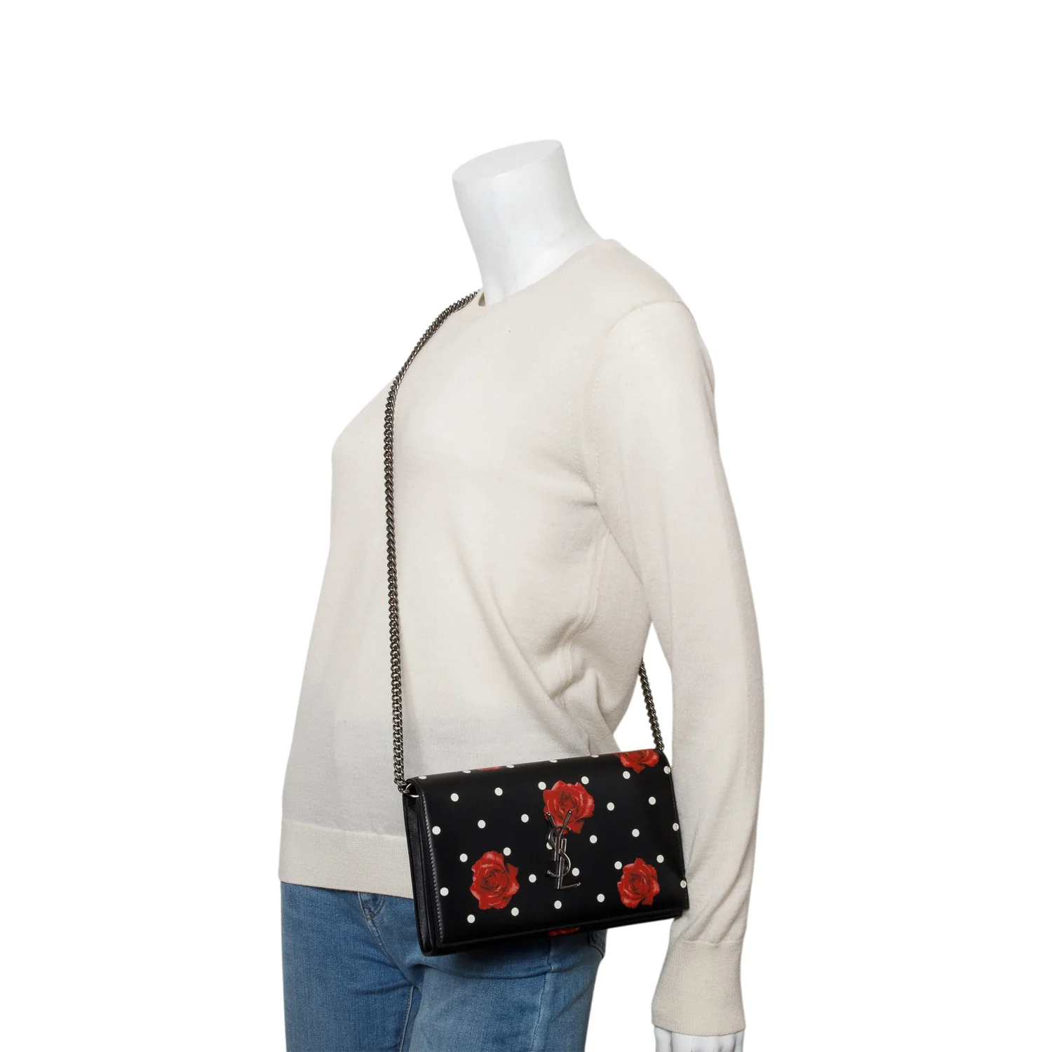 Saint Laurent Black Printed Leather Monogram Kate Chain Wallet - Image 2