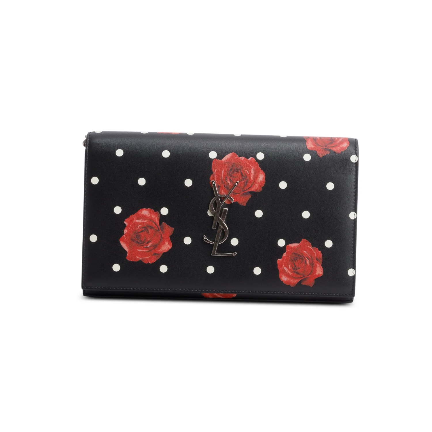 Saint Laurent Black Printed Leather Monogram Kate Chain Wallet - Image 3