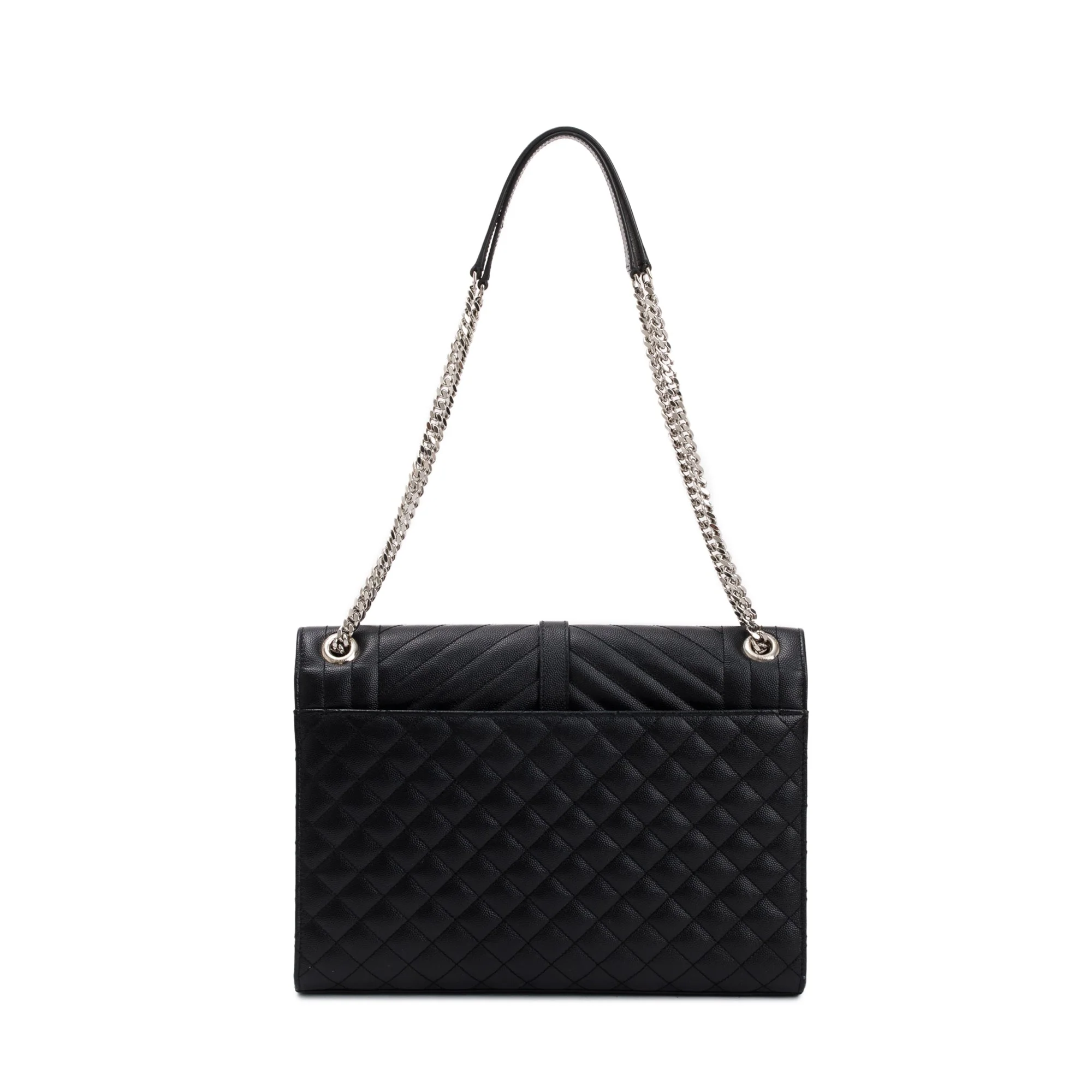 Saint Laurent Black Quilted Grain De Poudre Leather Large Envelope Chain Bag - Image 4
