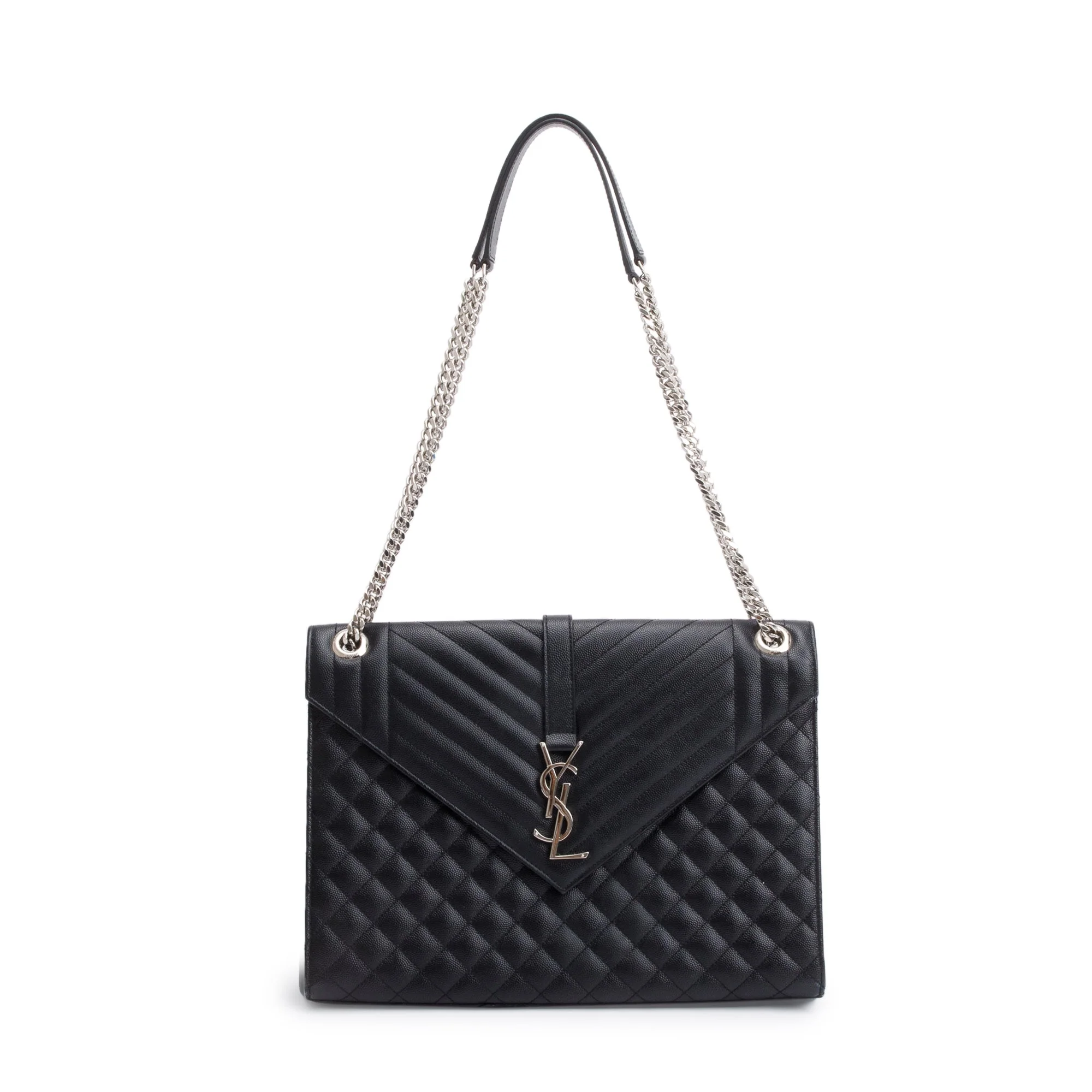 Saint Laurent Black Quilted Grain De Poudre Leather Large Envelope Chain Bag - Image 3