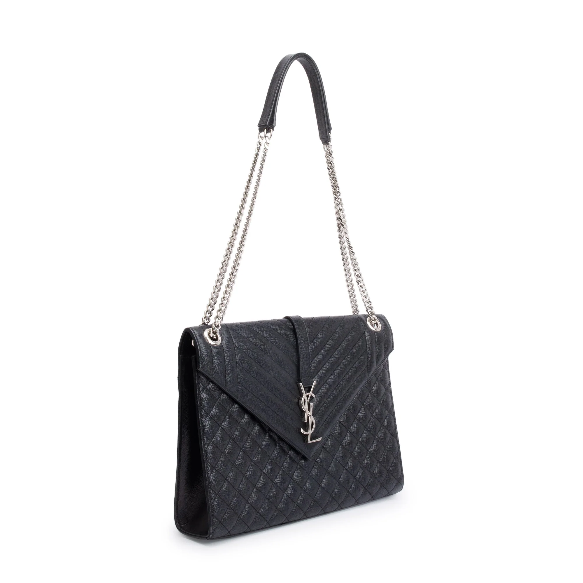 Saint Laurent Black Quilted Grain De Poudre Leather Large Envelope Chain Bag - Image 4