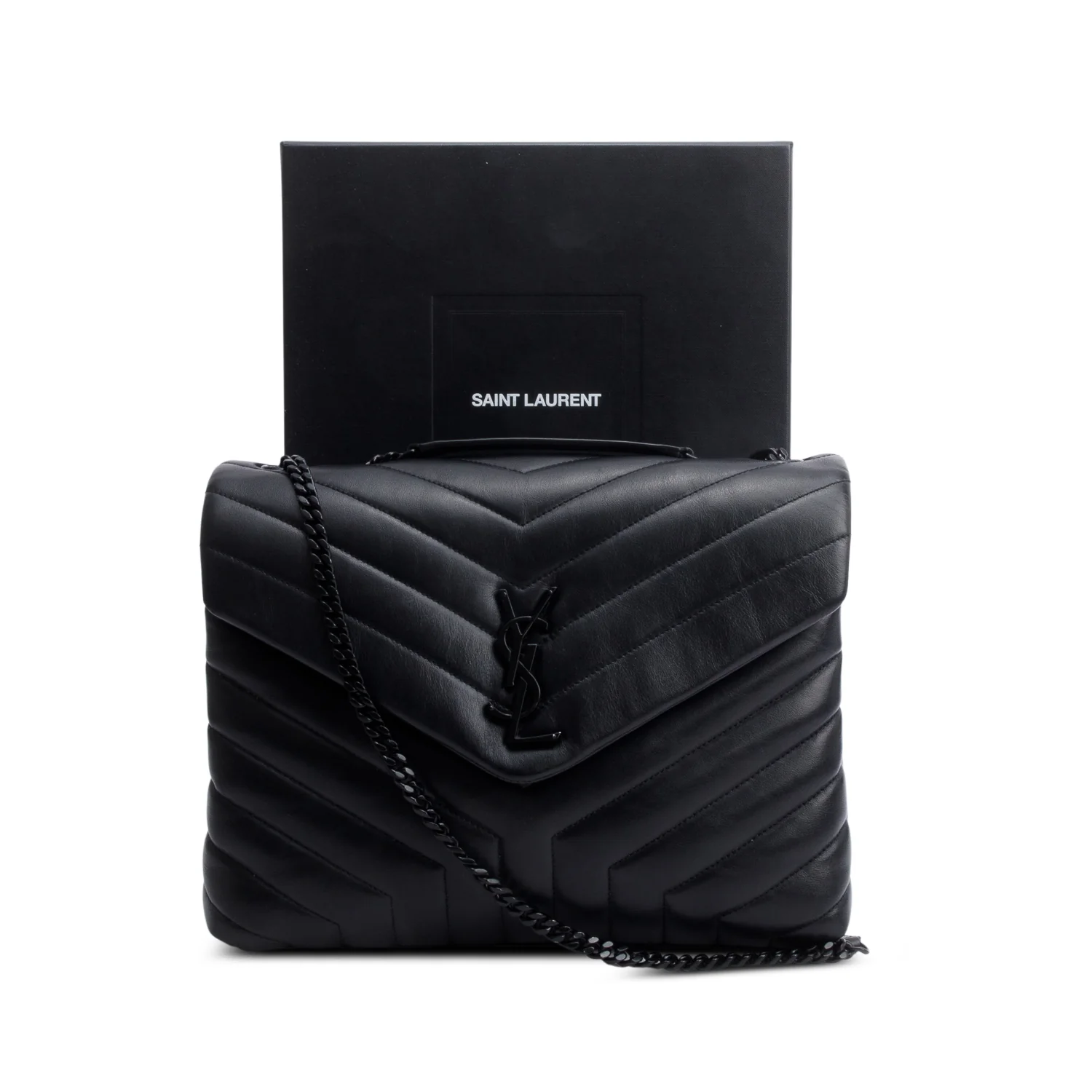Saint Laurent Black Quilted Leather Medium Loulou Monogram Shoulder Bag w/ Box - Image 3