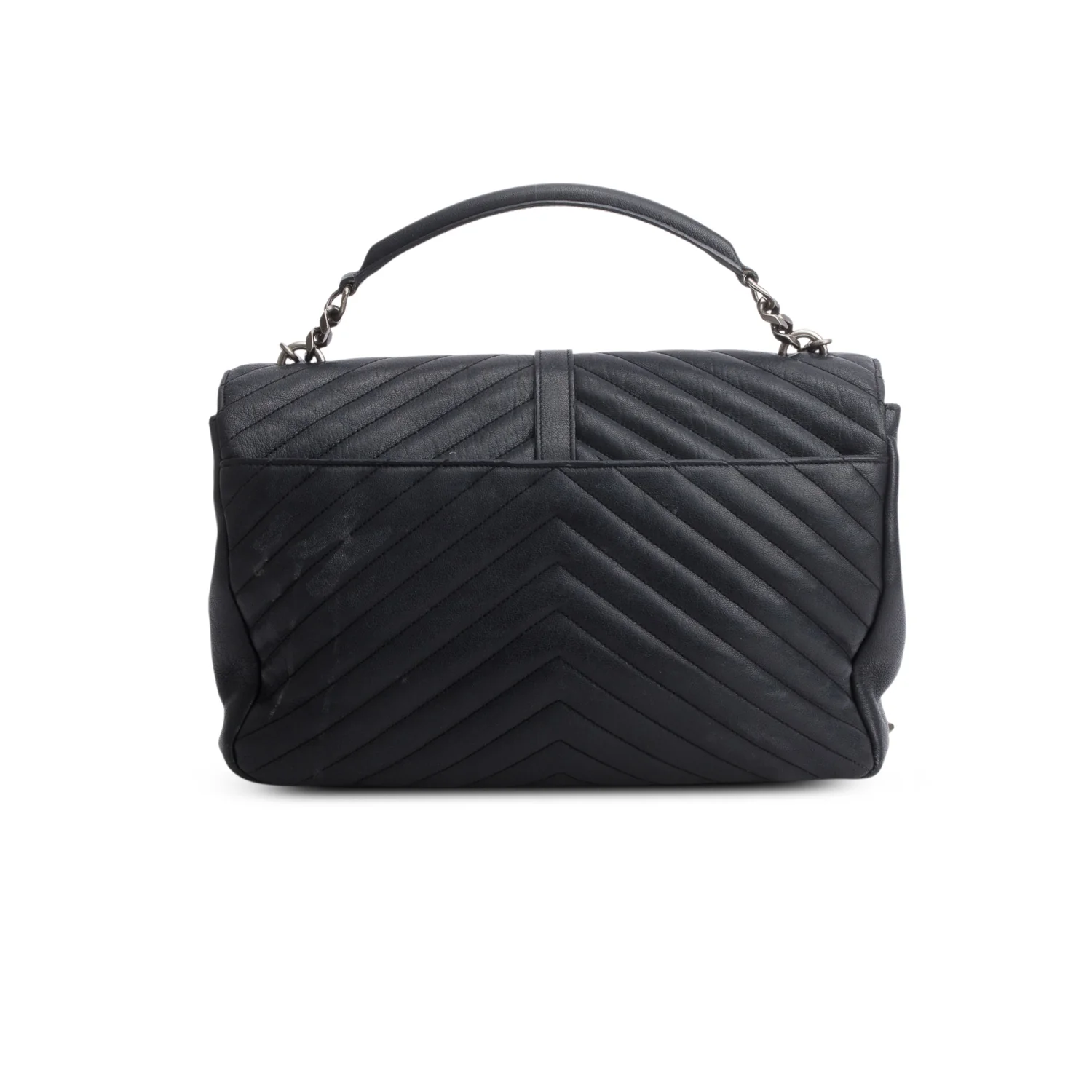 Saint Laurent Black Sheepskin Chevron Monogram Large College Satchel - Image 5