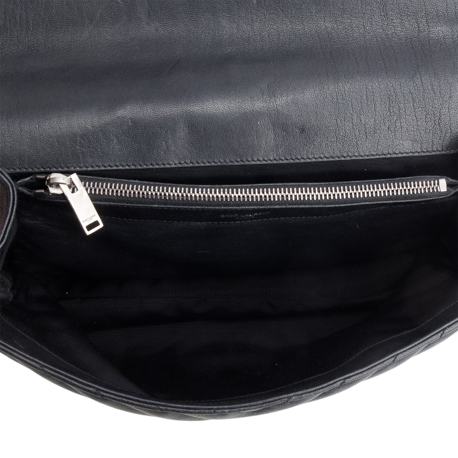 Saint Laurent Black Sheepskin Chevron Monogram Large College Satchel - Image 8