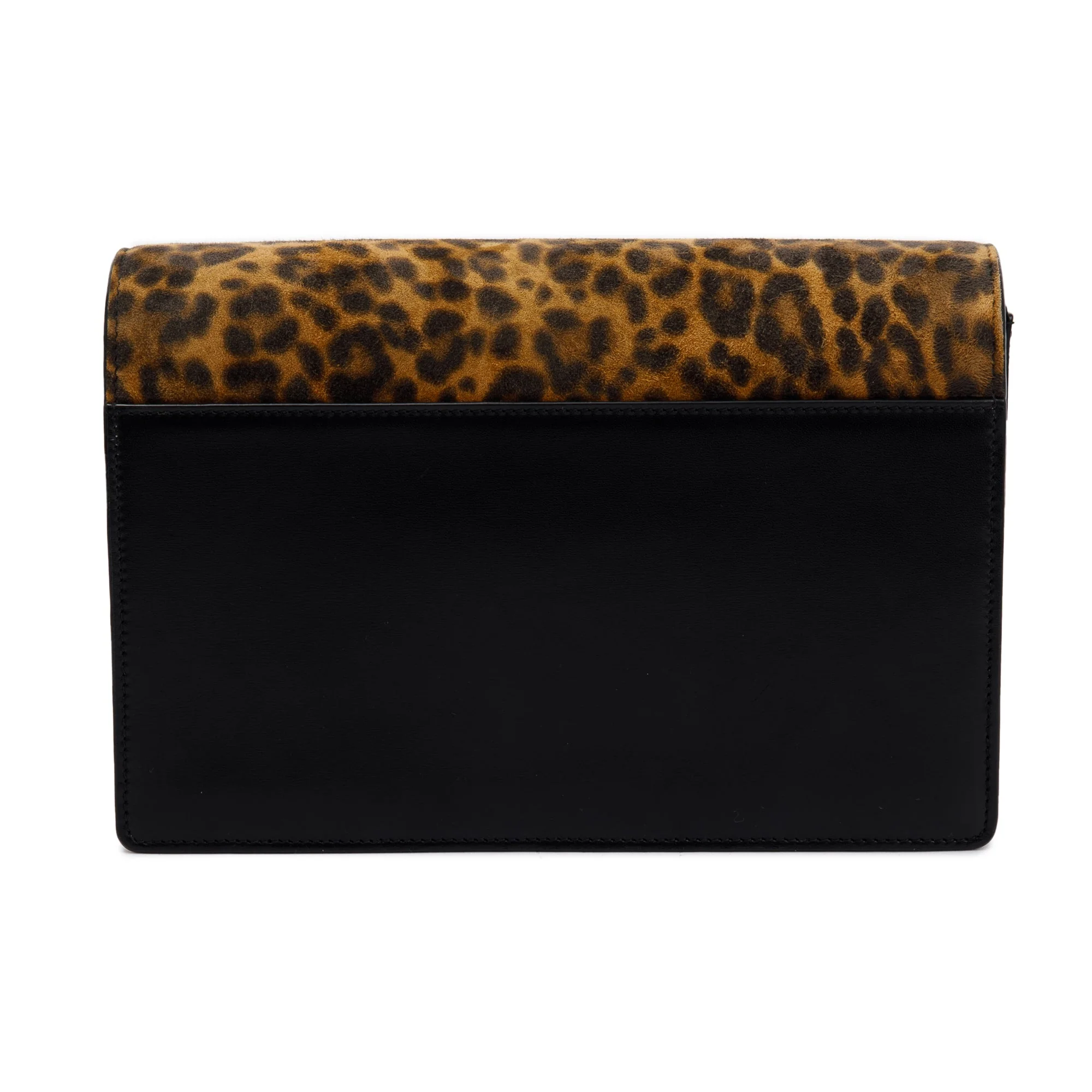 Saint Laurent Black Smooth Leather Leopard Print Suede Medium Bellechase Bag - Image 5
