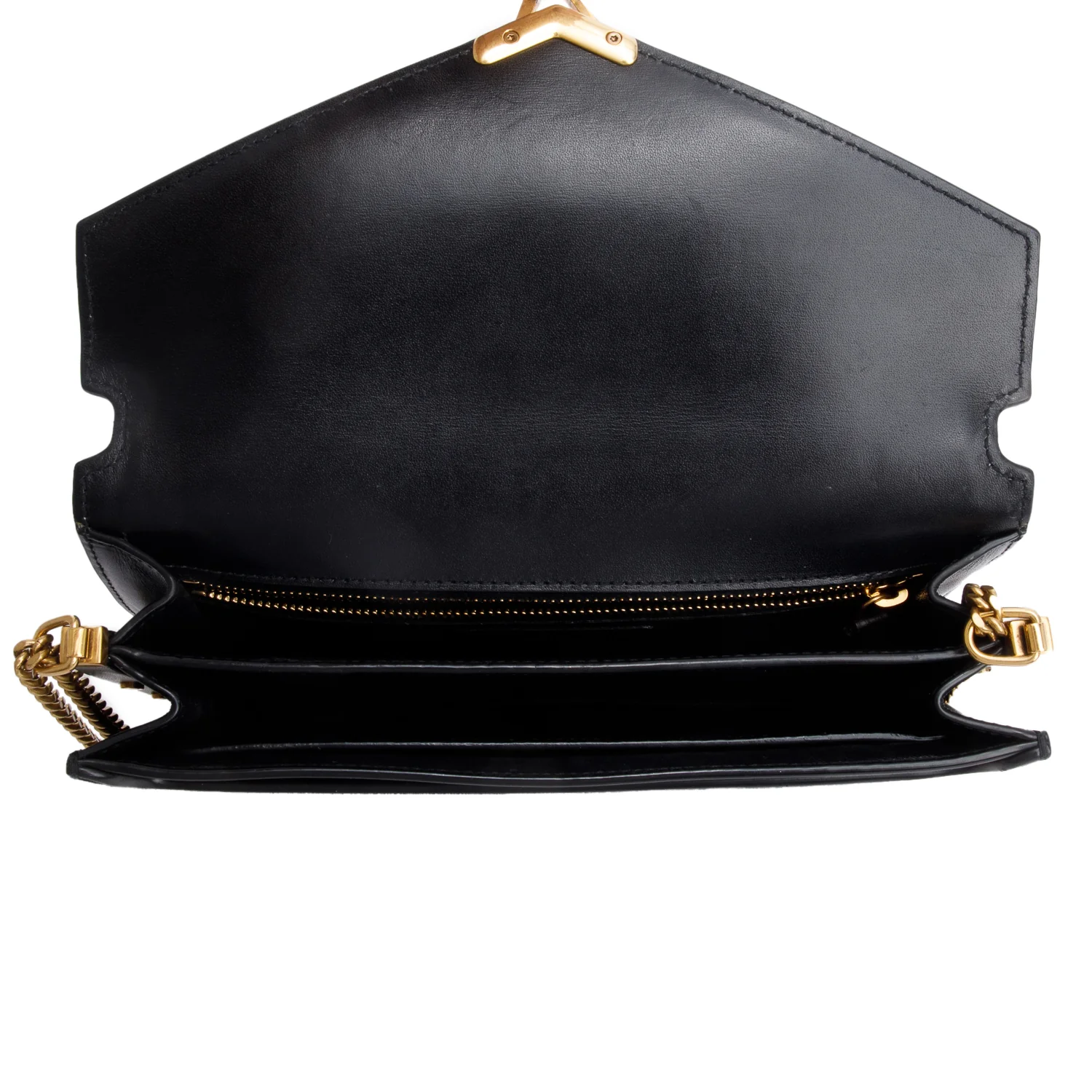 Saint Laurent Black Smooth Leather Suede Medium Cassandra Chain Shoulder Bag - Image 8