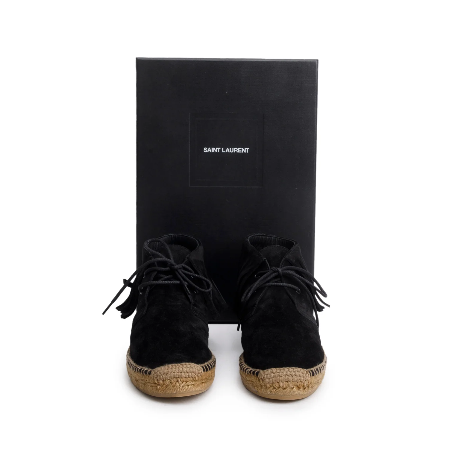 Saint Laurent Black Suede Fringe Espadrille, Size 38 w/ Box - Image 2