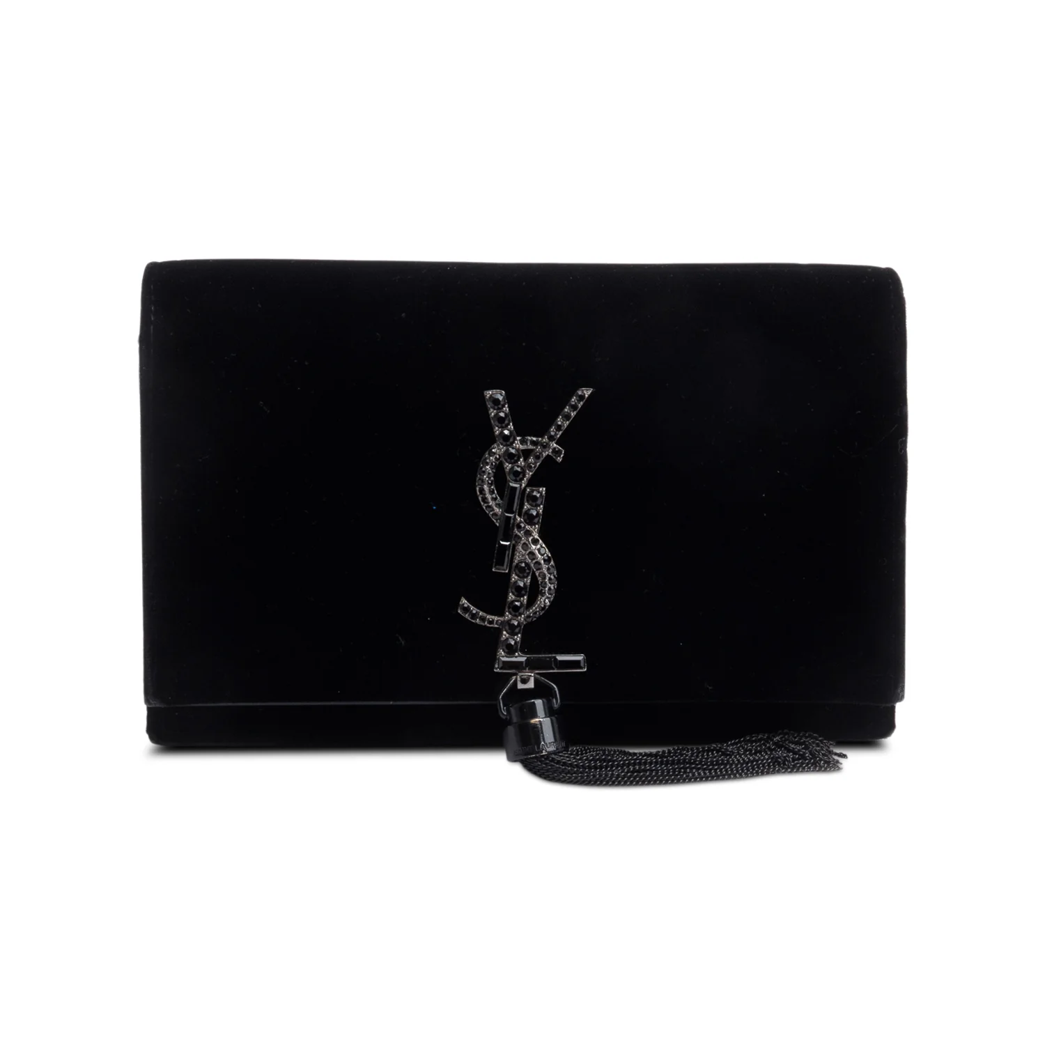 Saint Laurent Black Velvet Crystal Small Kate Tassel Bag - Image 3