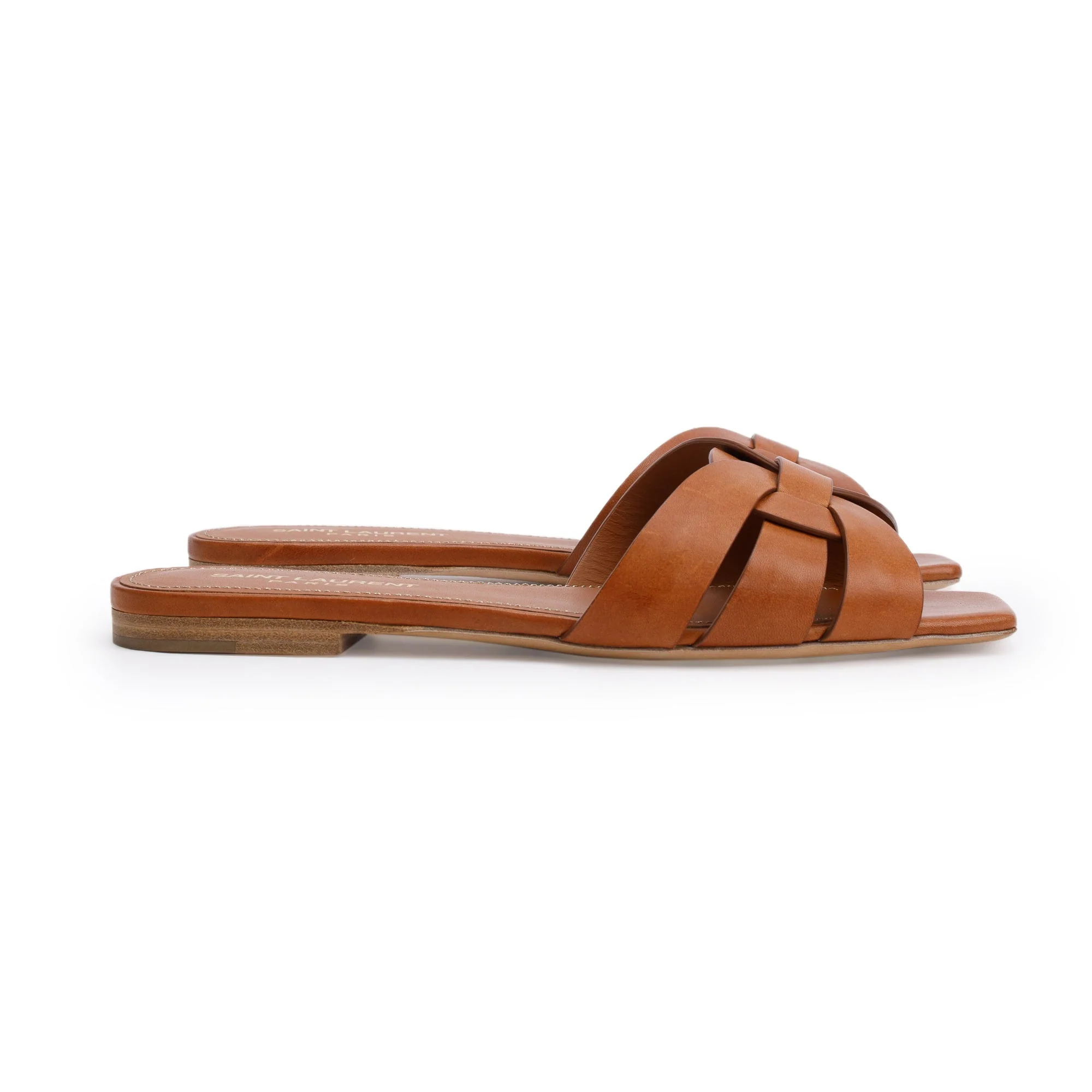 Saint Laurent Brown Smooth Leather Tribute Mules, Size 36.5 w/ Box - Image 4