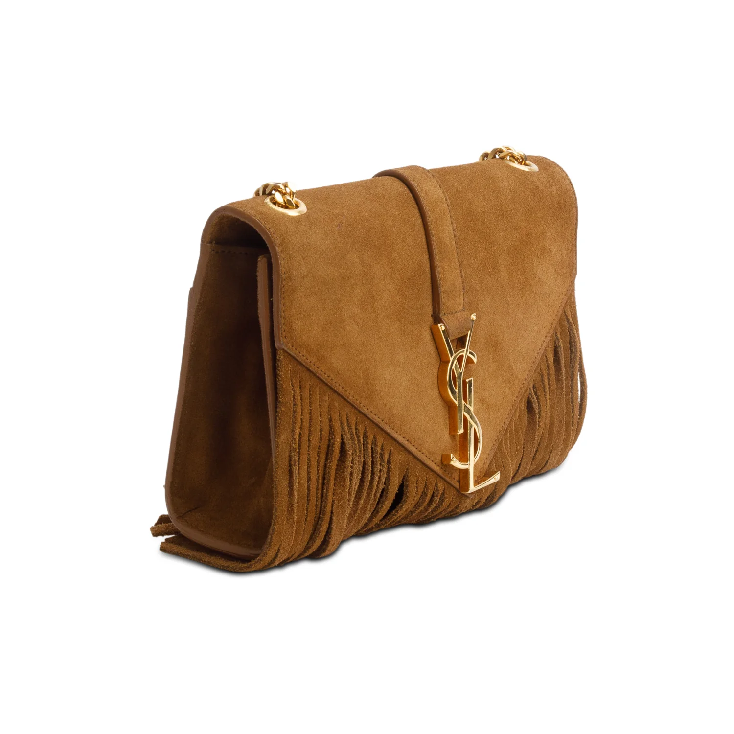 Saint Laurent Brown Suede Fringe Baby Monogram Satchel - Image 4