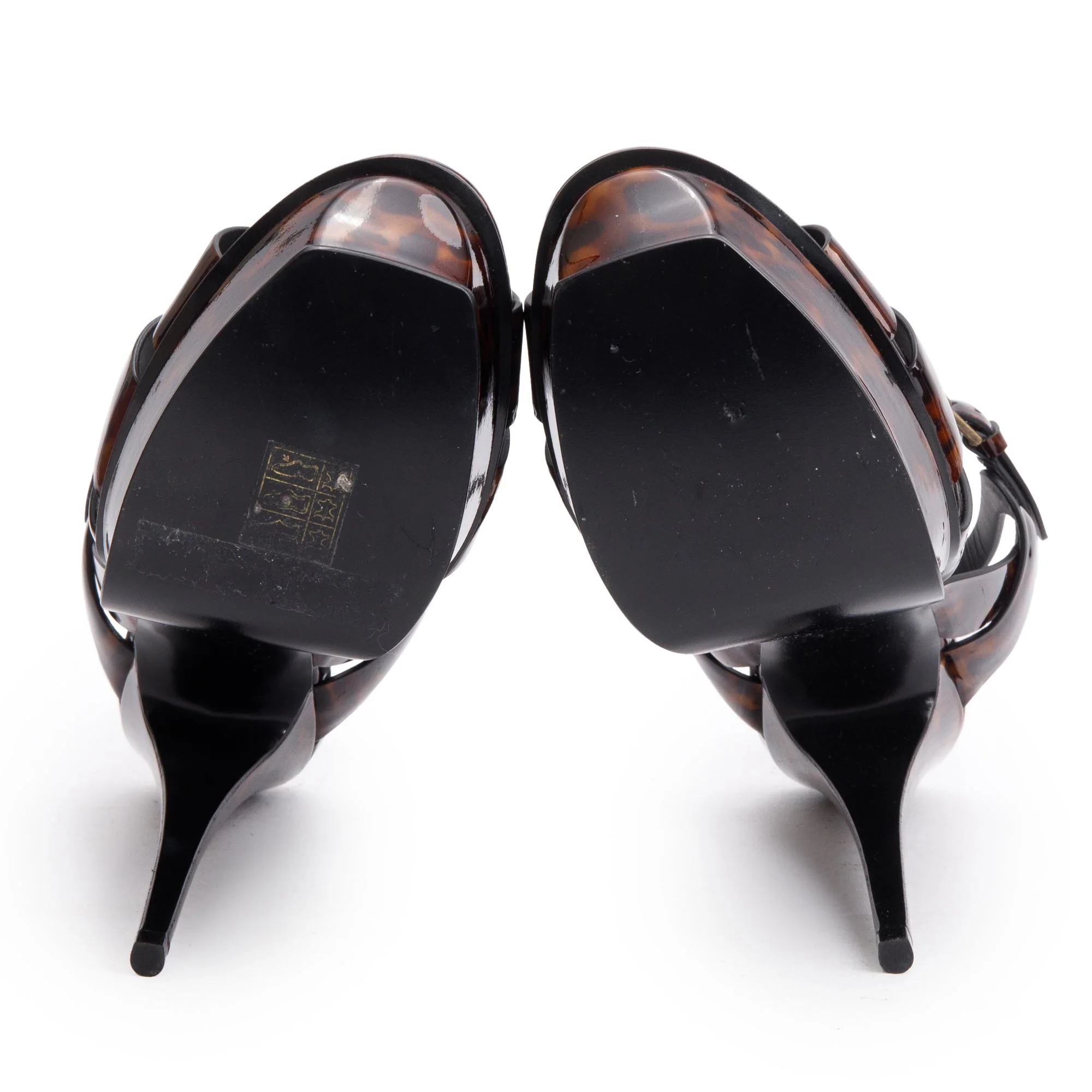 Saint Laurent Brown Tartaruga Patent Leather Tribute 105 Platform Sandals, Size 39 w/ Box - Image 6