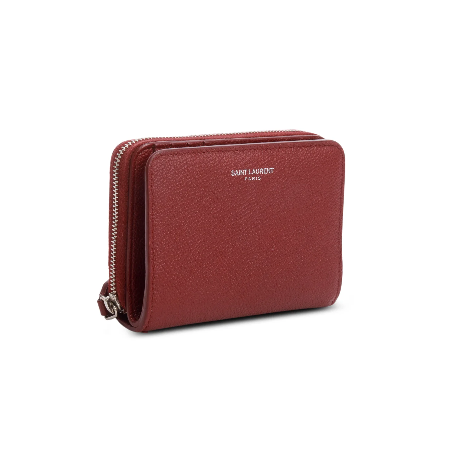 Saint Laurent Burgundy Grain de Poudre Paris Compact Zip Around Wallet w/ Box - Image 3