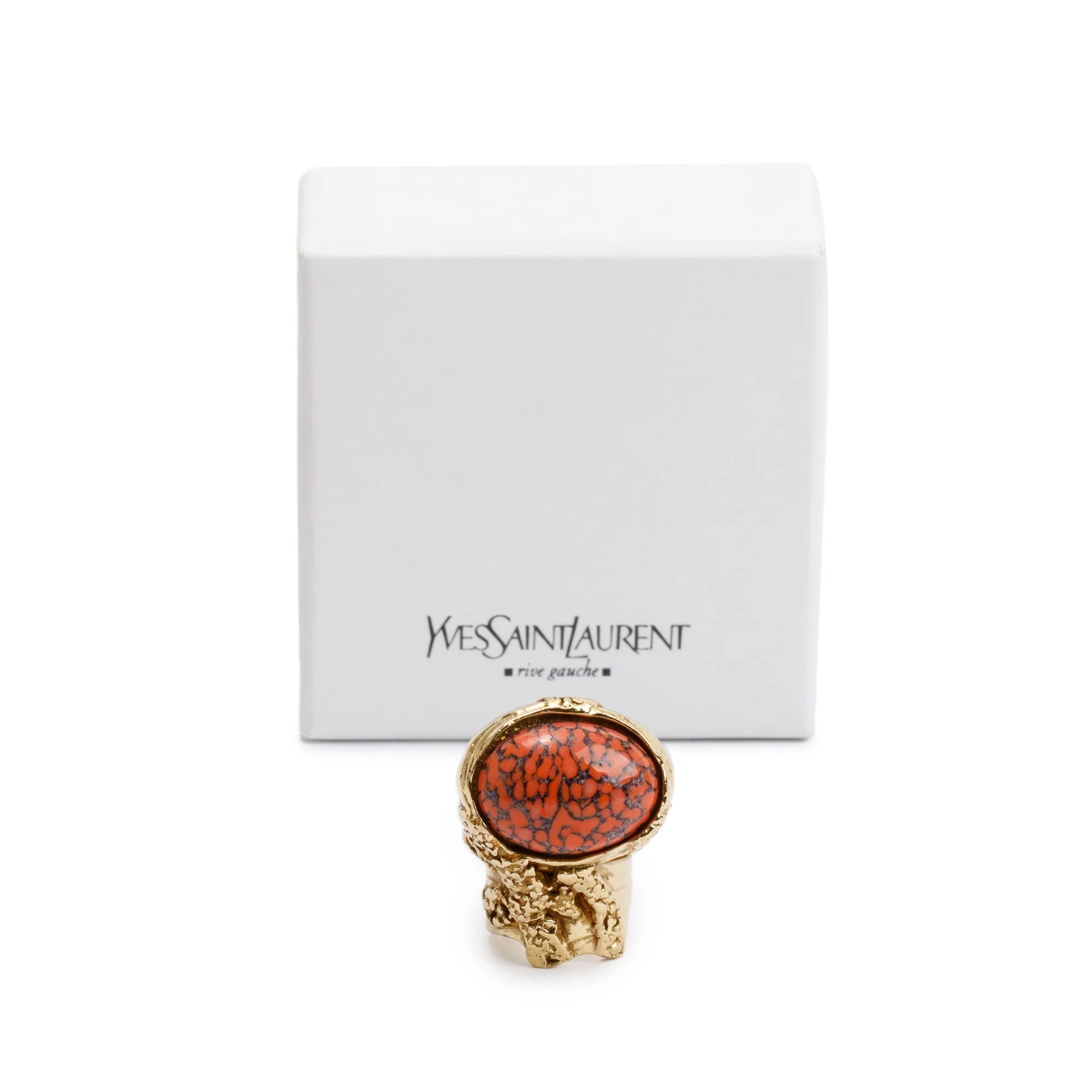 Saint Laurent Gold Plated Arty Ring, Size 7 w/ Box - Image 2