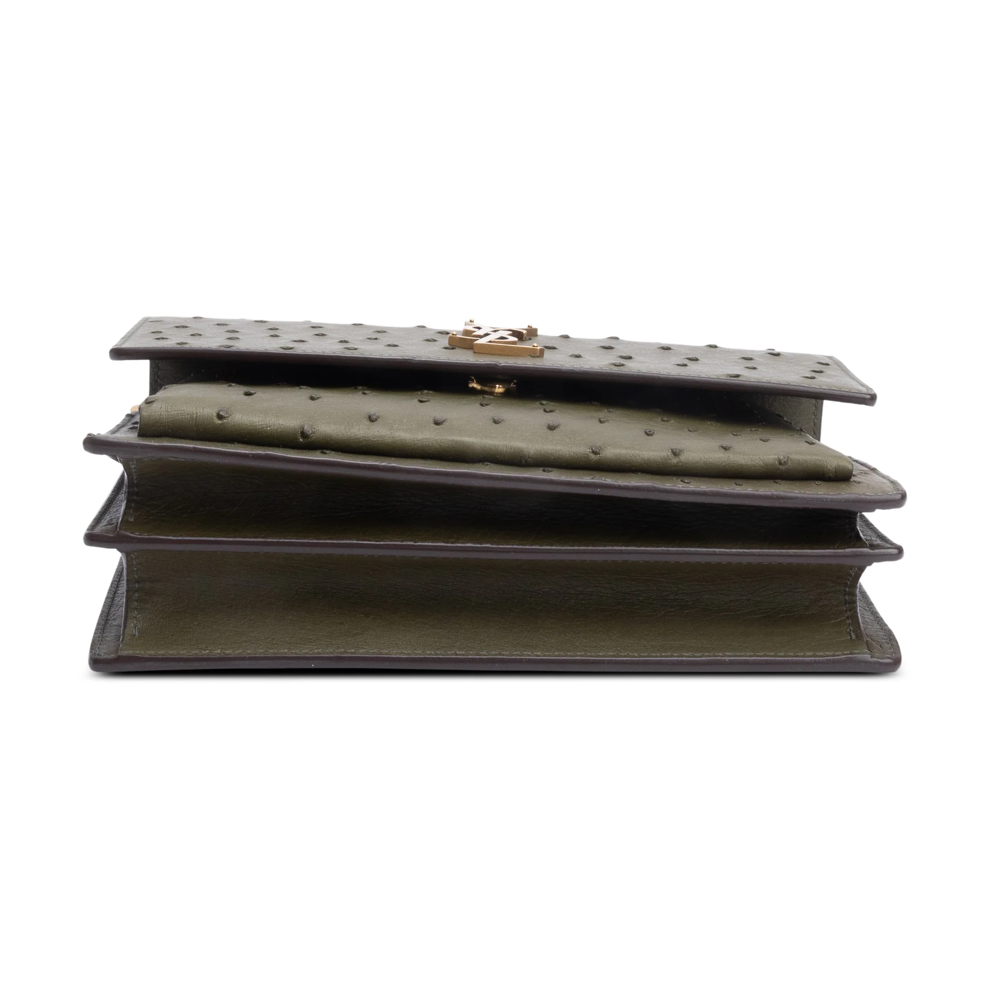 Saint Laurent Green Ostrich Medium Sunset Shoulder Bag - Image 7
