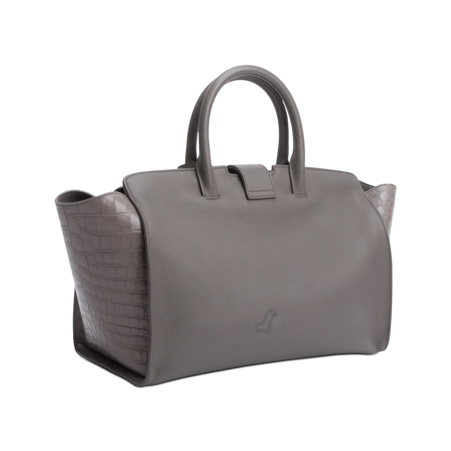 Saint Laurent Grey Calfskin and Croc Embossed Leather Downtown Baby Cabas Tote Bag w/ Strap - Image 6