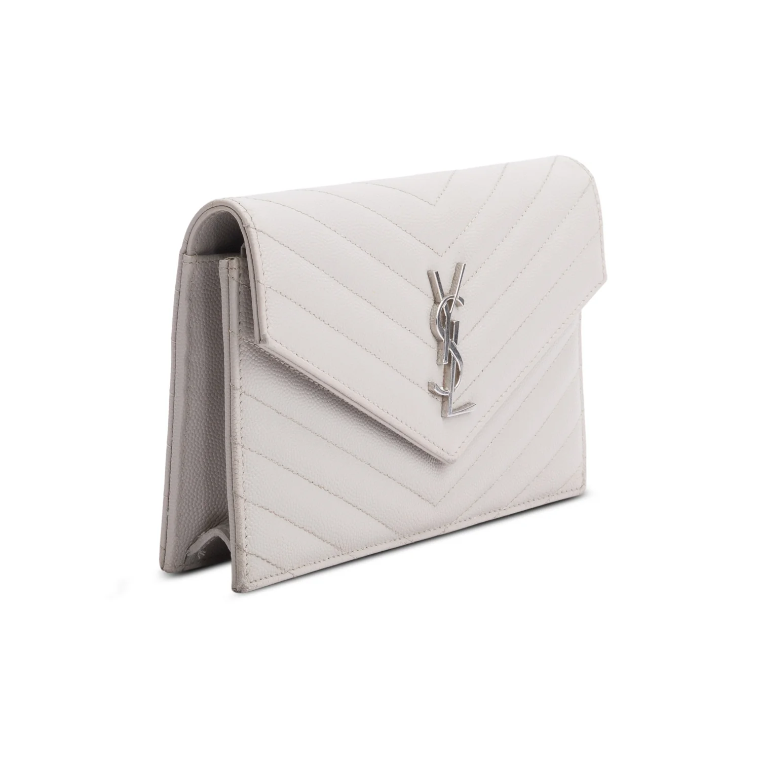 Saint Laurent Grey Cassandre Matelasse Envelope Chain Wallet - Image 4