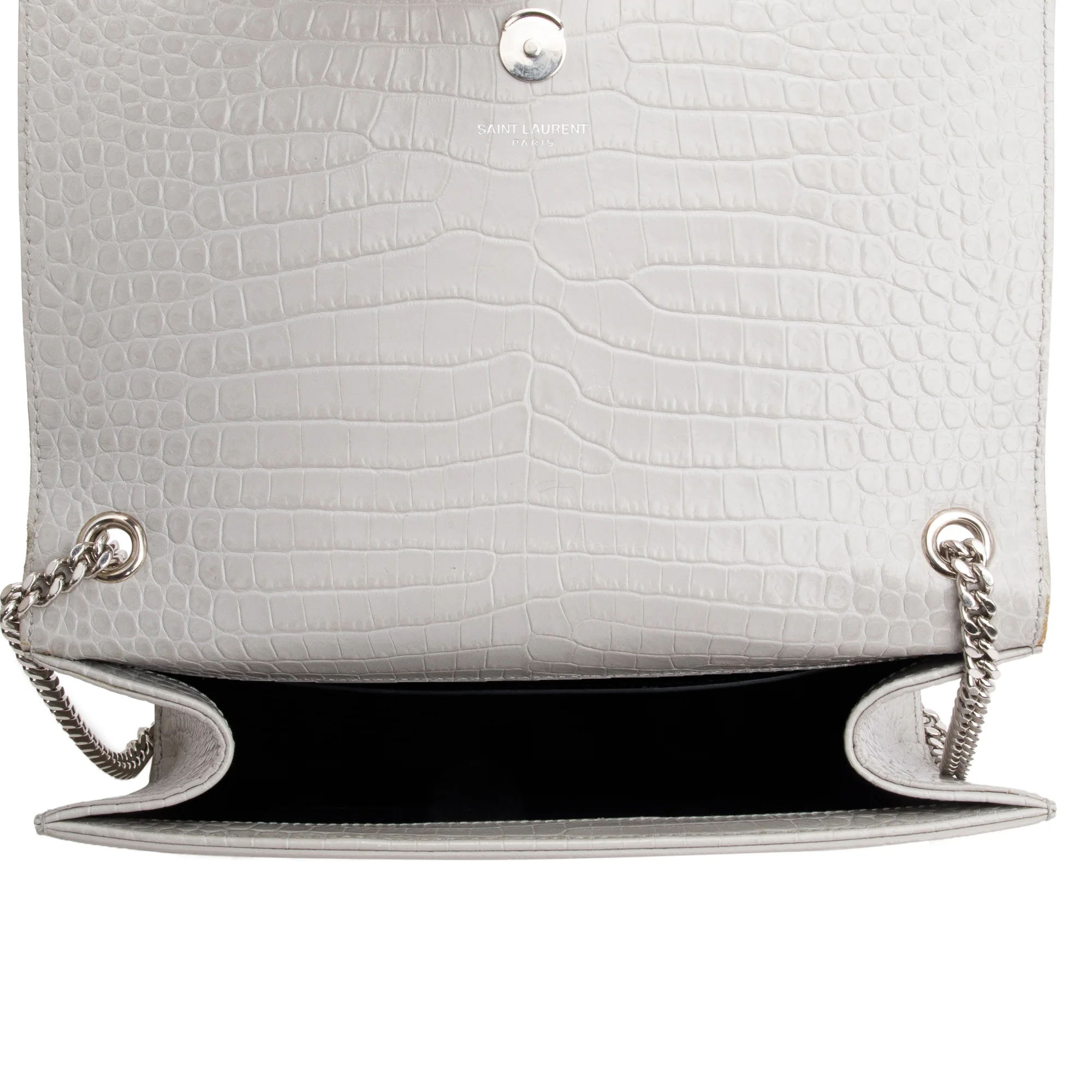 Saint Laurent Grey Crocodile-Embossed Leather Medium Classic Monogram Kate Tassel Chain Bag - Image 8