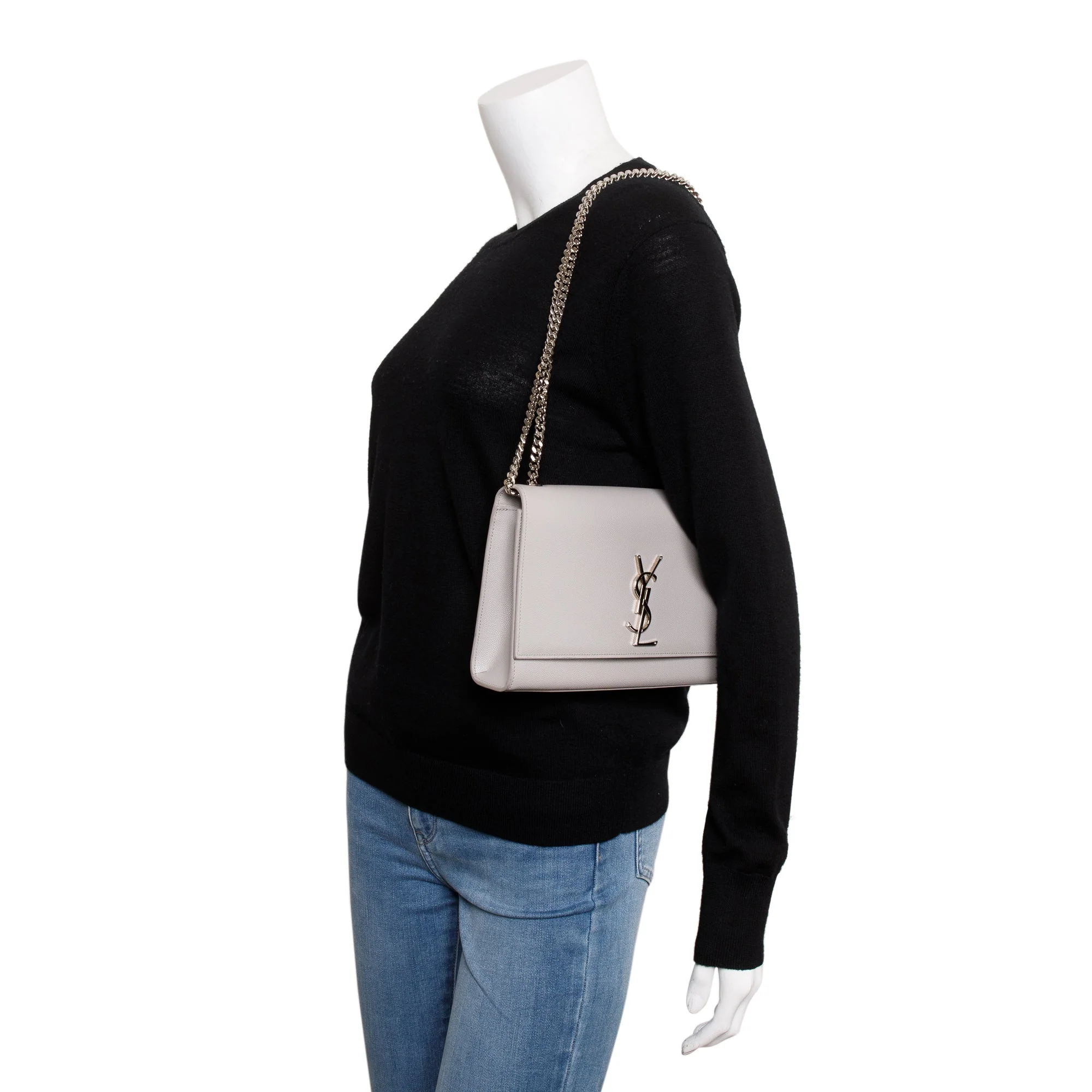Saint Laurent Grey Grain De Poudre Leather Medium Kate Bag - Image 2