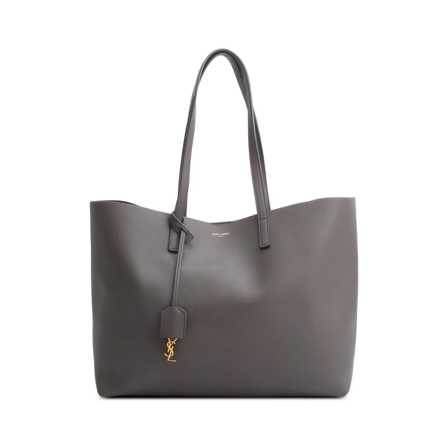 Saint Laurent Grey Leather Large E/W Shopping Tote w/ Pouch - Image 3