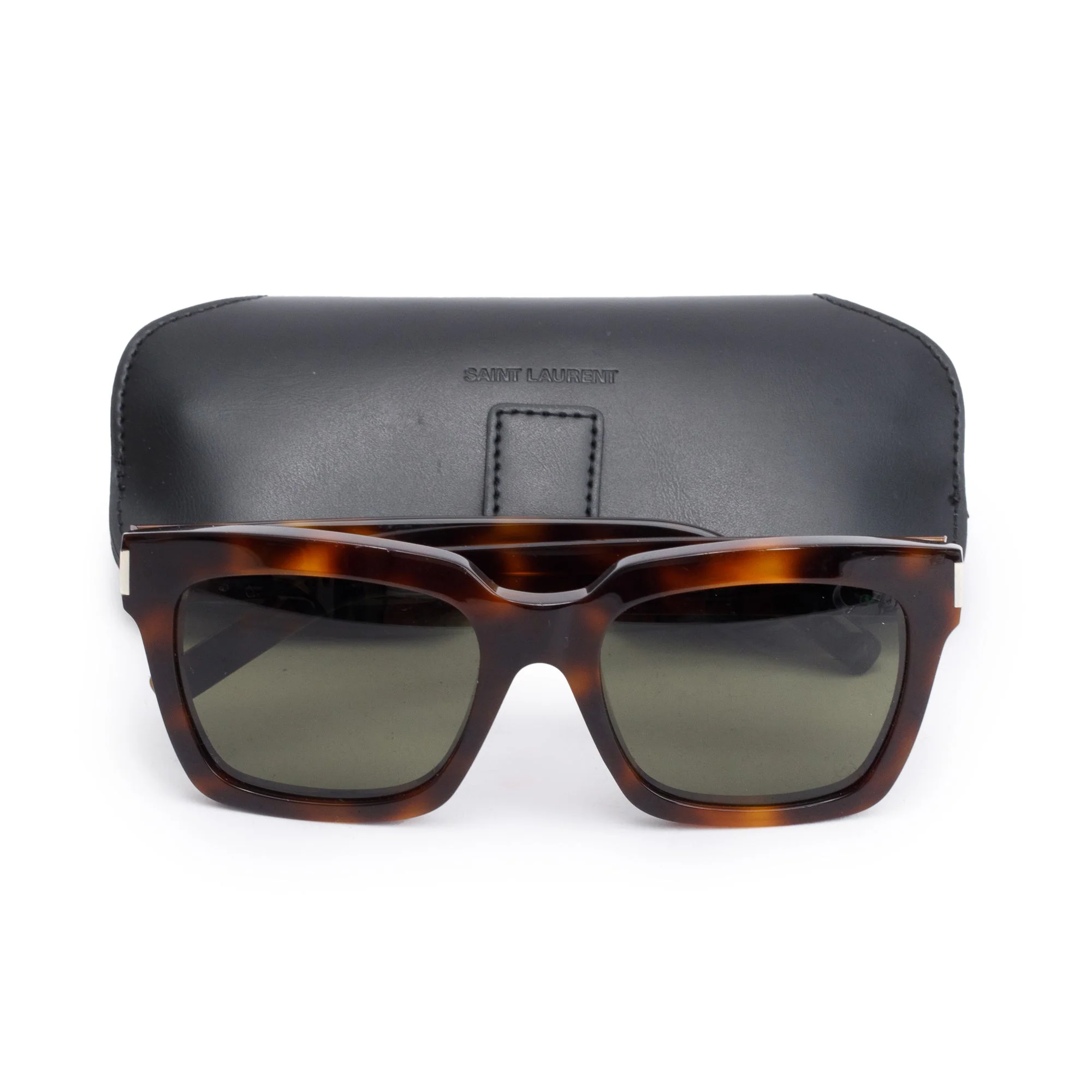 Saint Laurent Havana Acetate Bold 1 003 Square Sunglasses w/ Case - Image 2