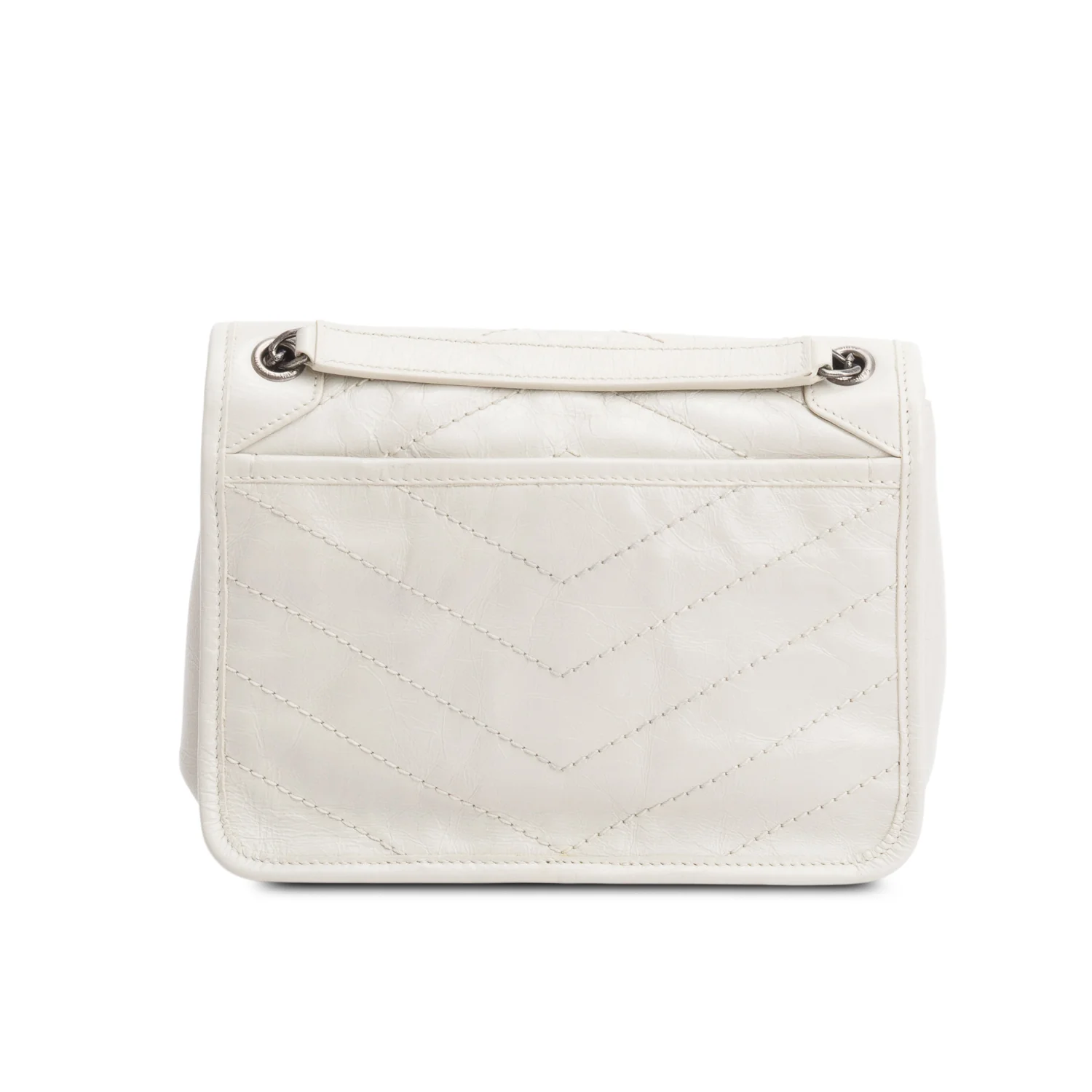 Saint Laurent Ivory Crinkled Calfskin Matelasse Leather Baby Niki Chain Satchel - Image 5