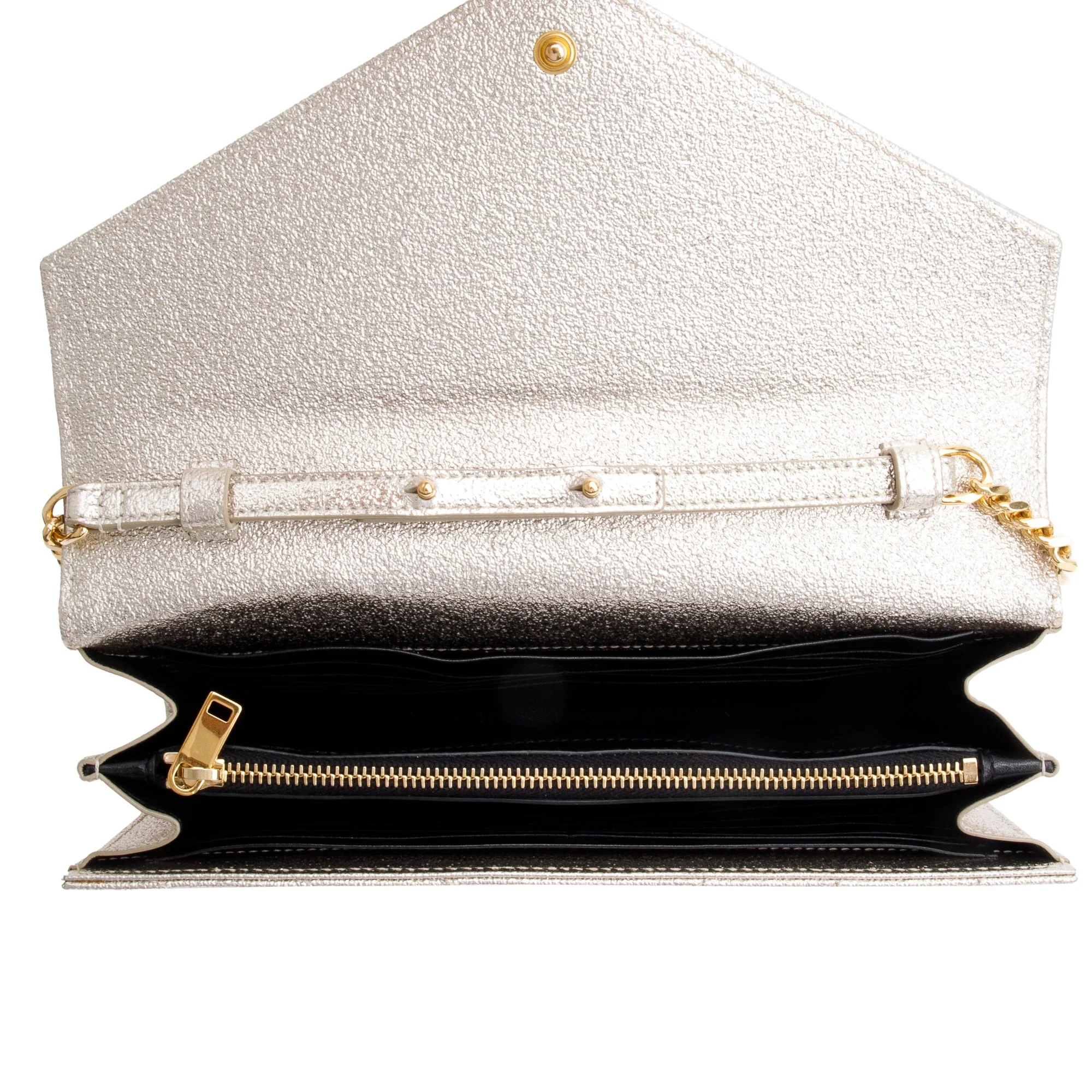 Saint Laurent Metallic Gold Grain De Poudre Leather Cassandre Matelasse Chain Wallet w/ Box - Image 11