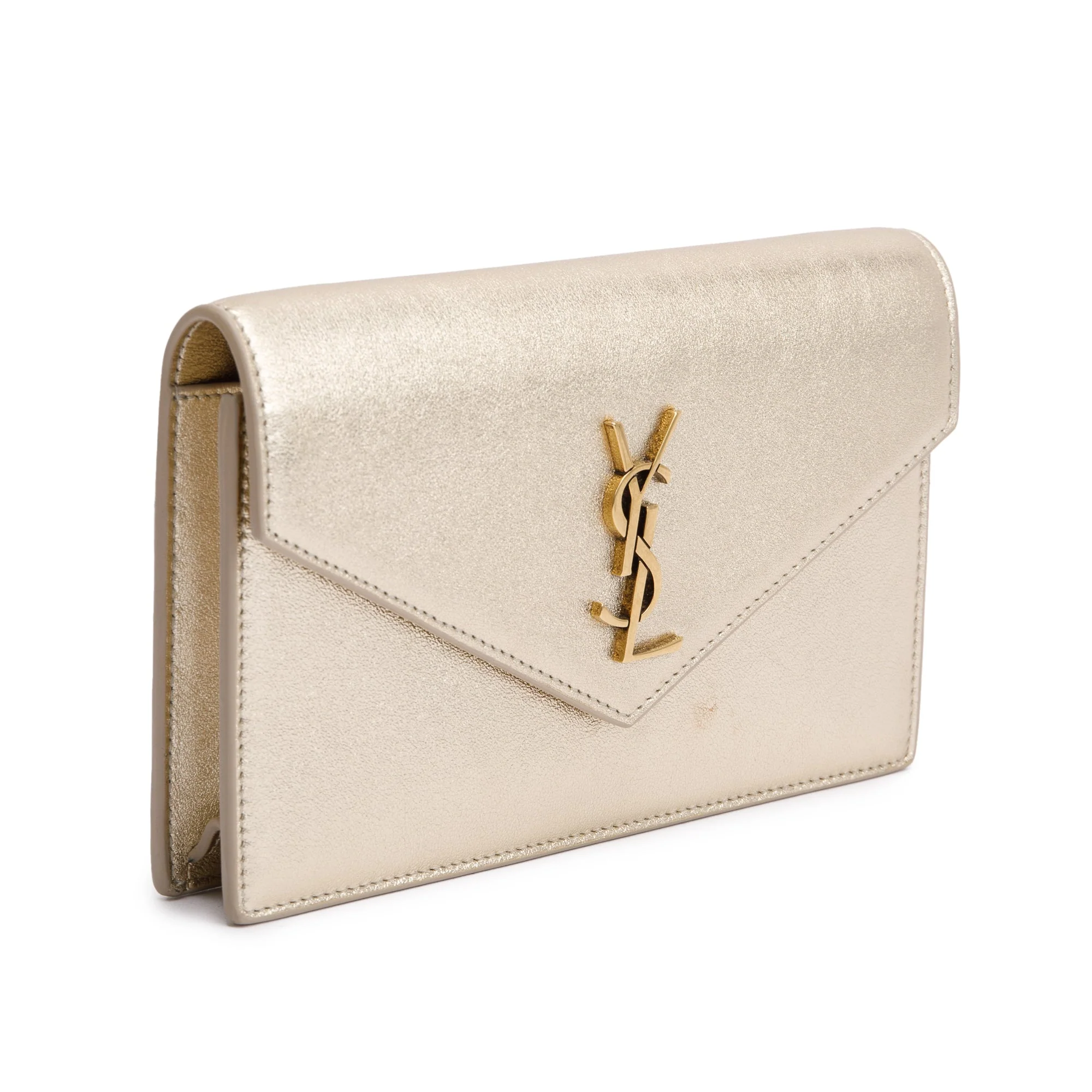 Saint Laurent Metallic Gold Leather Cassandre Envelope Chain Wallet - Image 4
