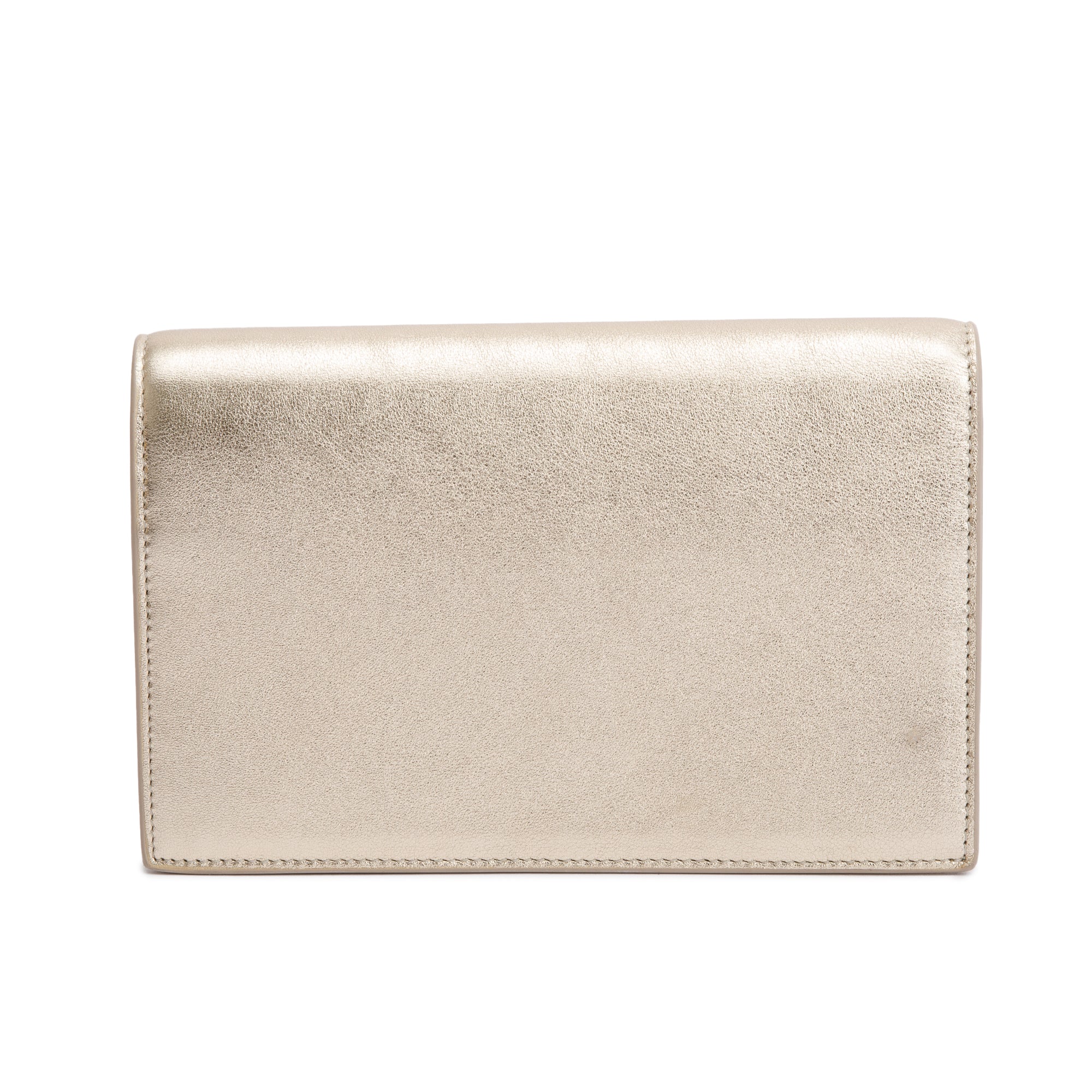 Saint Laurent Metallic Gold Leather Cassandre Envelope Chain Wallet - Image 5