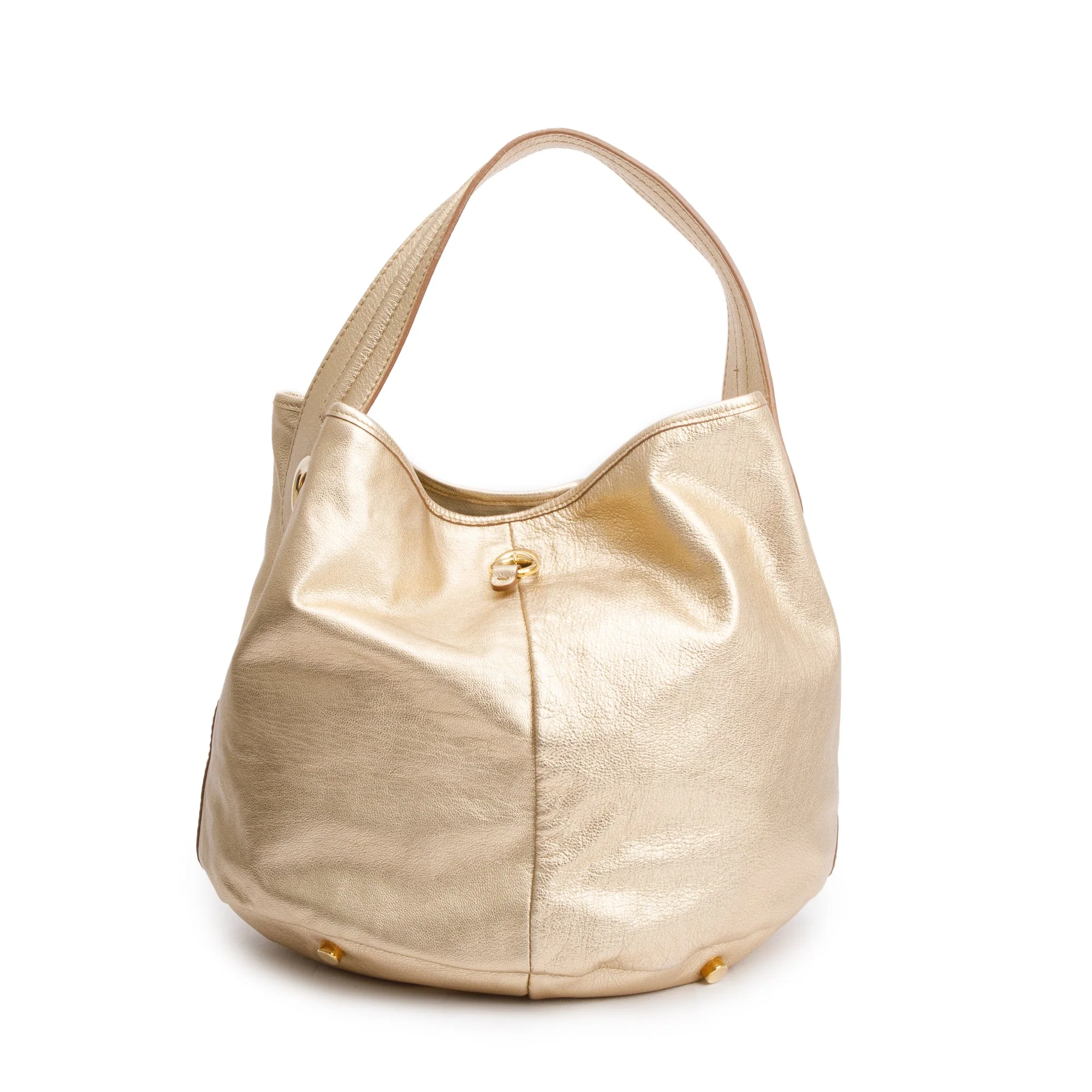Saint Laurent Metallic Gold Patent Leather Capri Bucket Bag - Image 3