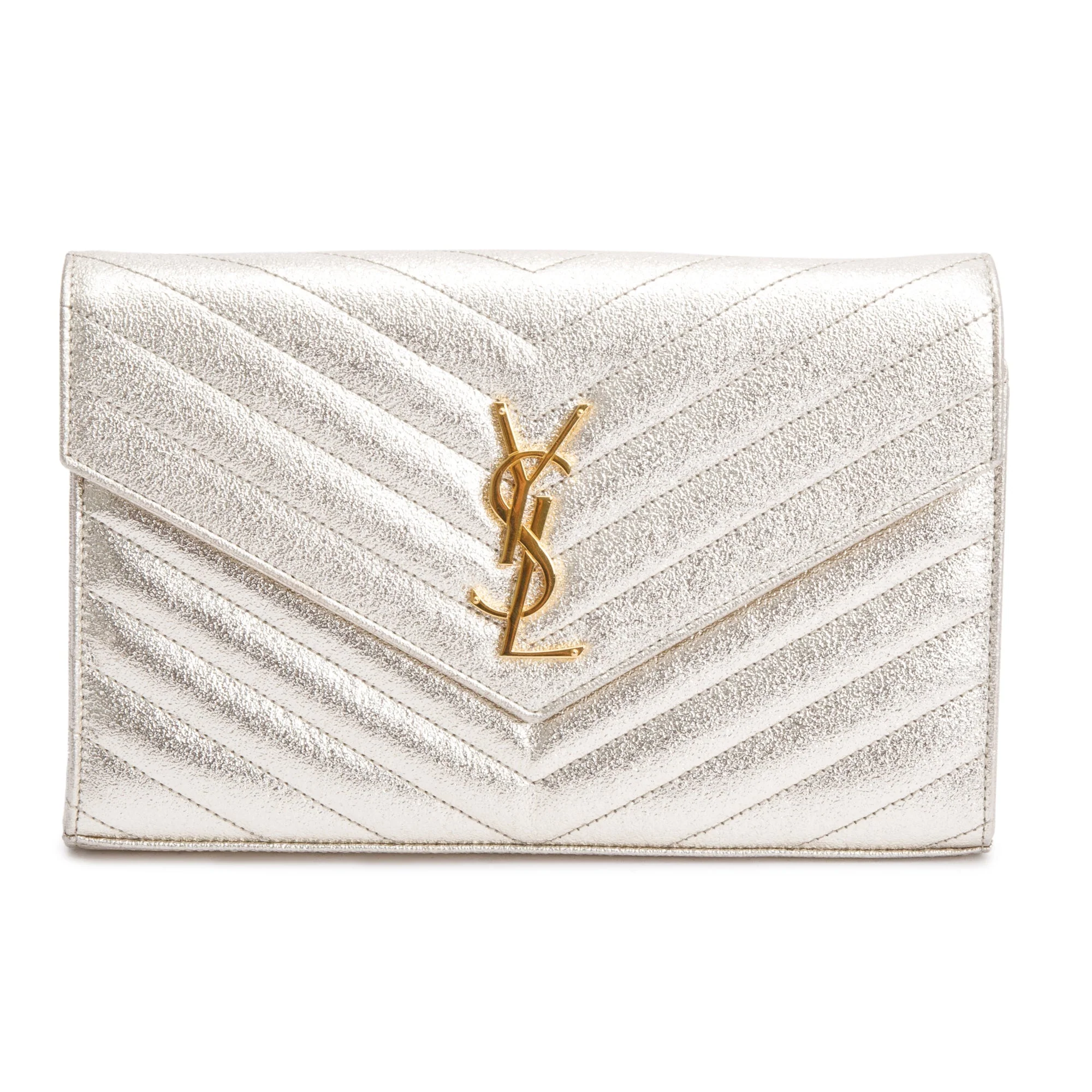 Saint Laurent Metallic Grain De Poudre Leather Cassandre Matelasse Chain Wallet w/ Box - Image 4