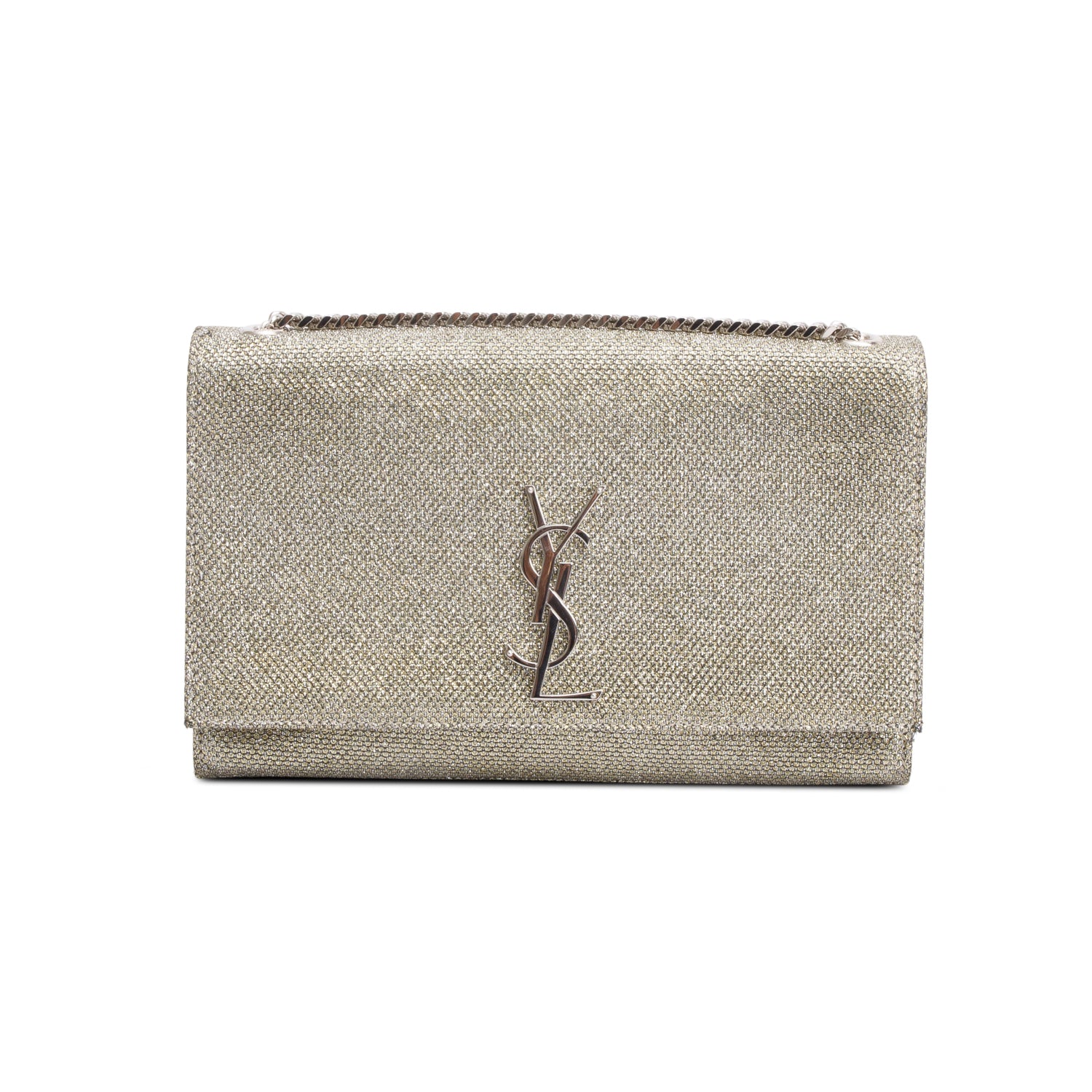 Saint Laurent Metallic Grey Glitter Canvas Medium Kate Bag - Image 3