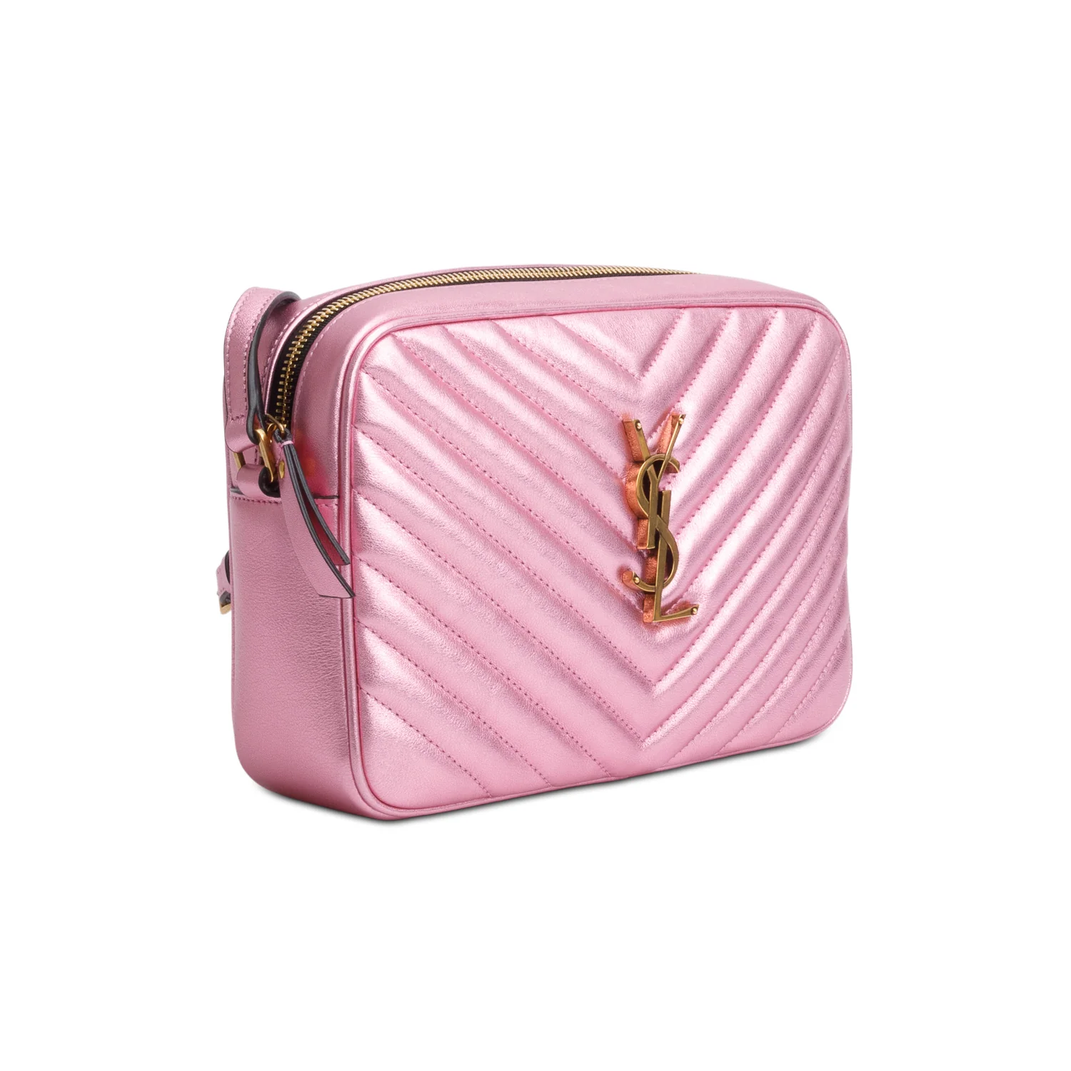 Saint Laurent Metallic Pink Quilted Leather Lou Camera Bag - Image 4