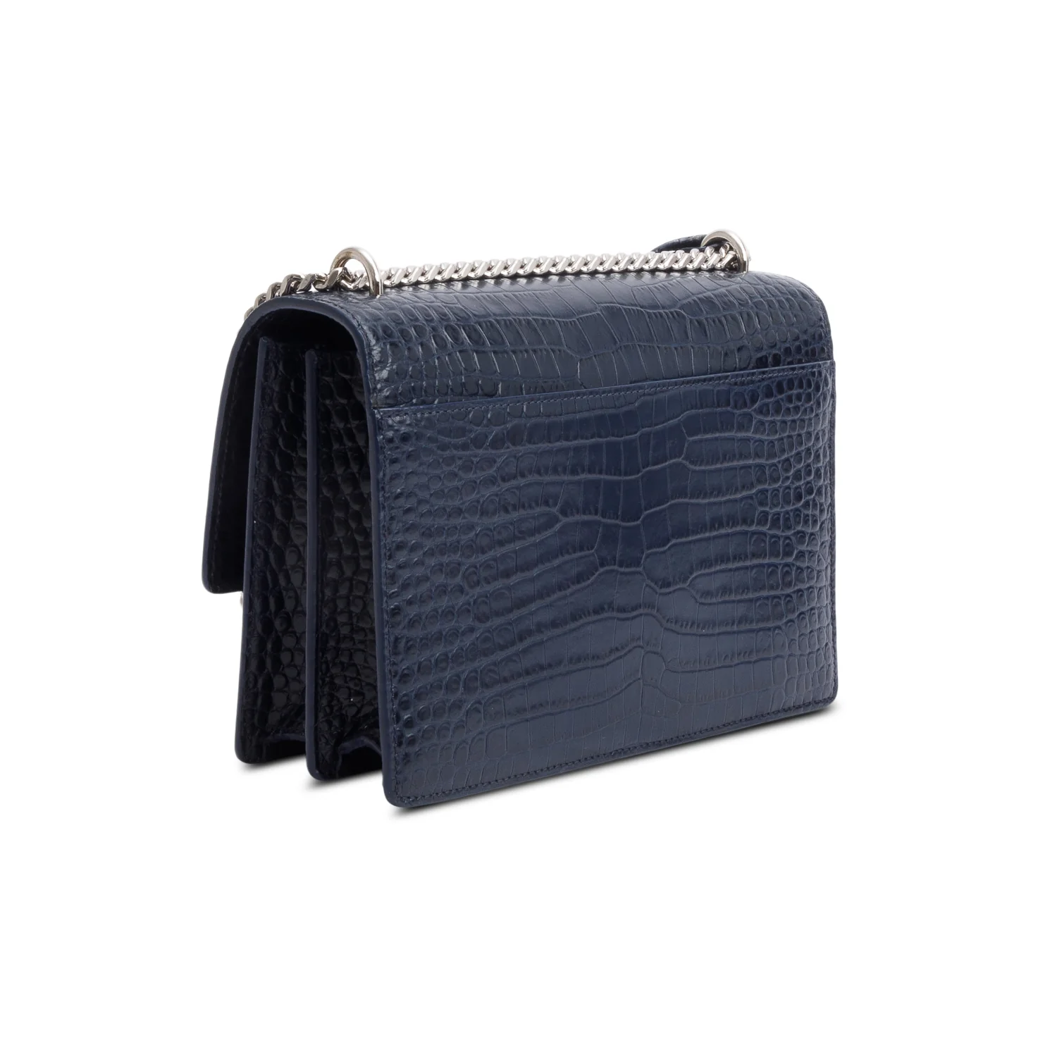 Saint Laurent Navy Croc Embossed Leather Medium Sunset Bag - Image 6