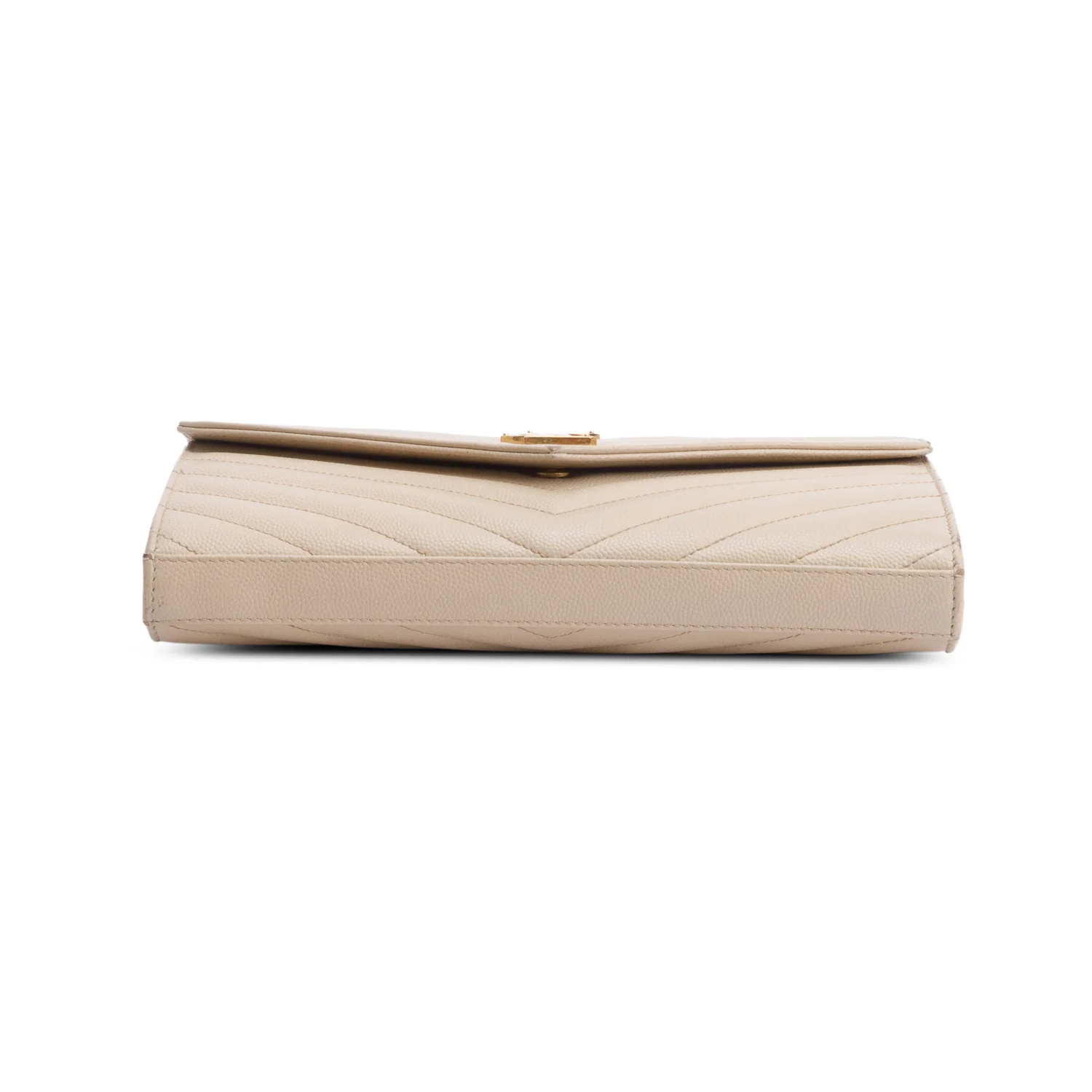 Saint Laurent Neutral Grain De Poudre Leather Cassandre Envelope Chain Wallet - Image 7