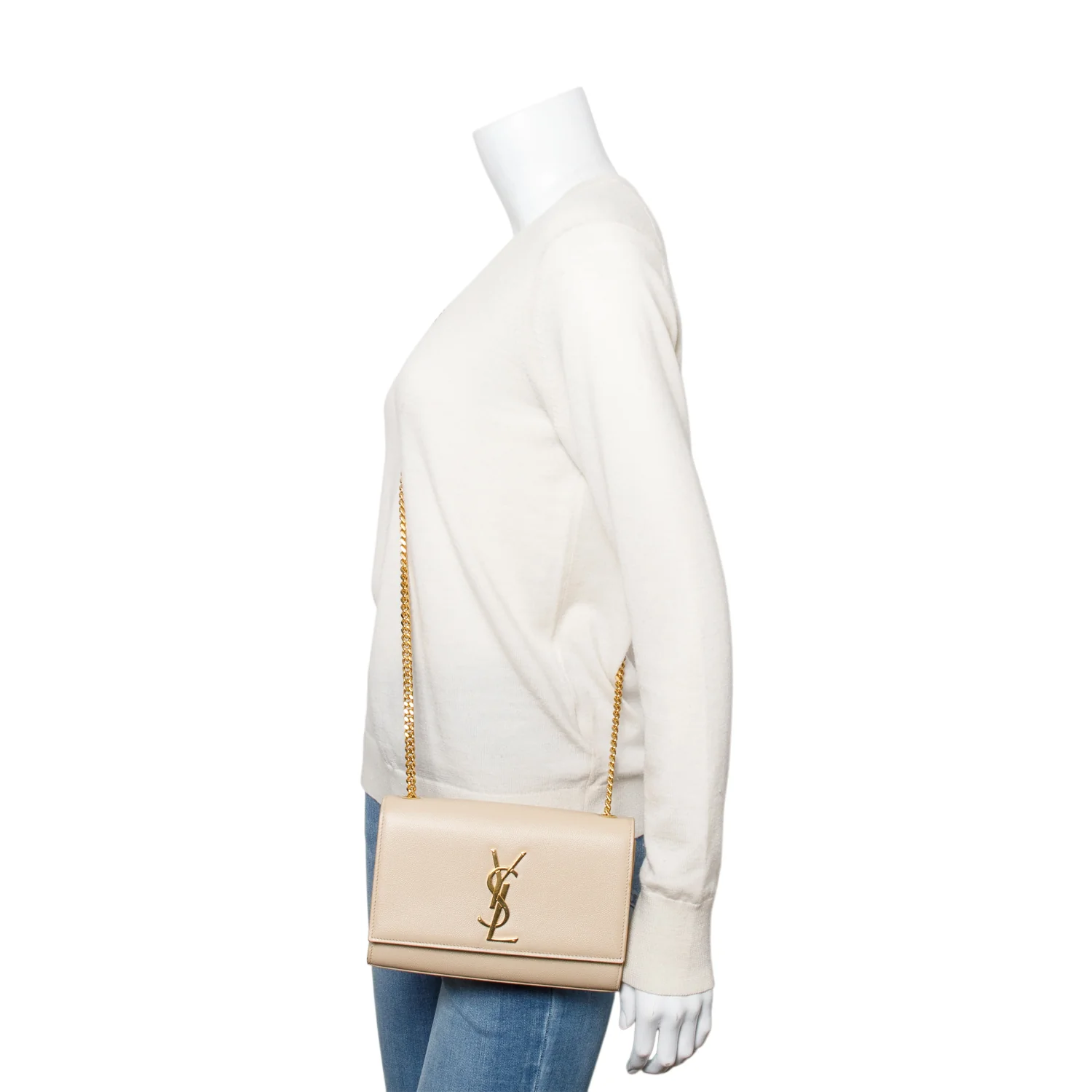 Saint Laurent Nude Grain De Poudre Leather Small Monogram Kate Bag w/ Box & Receipt - Image 2