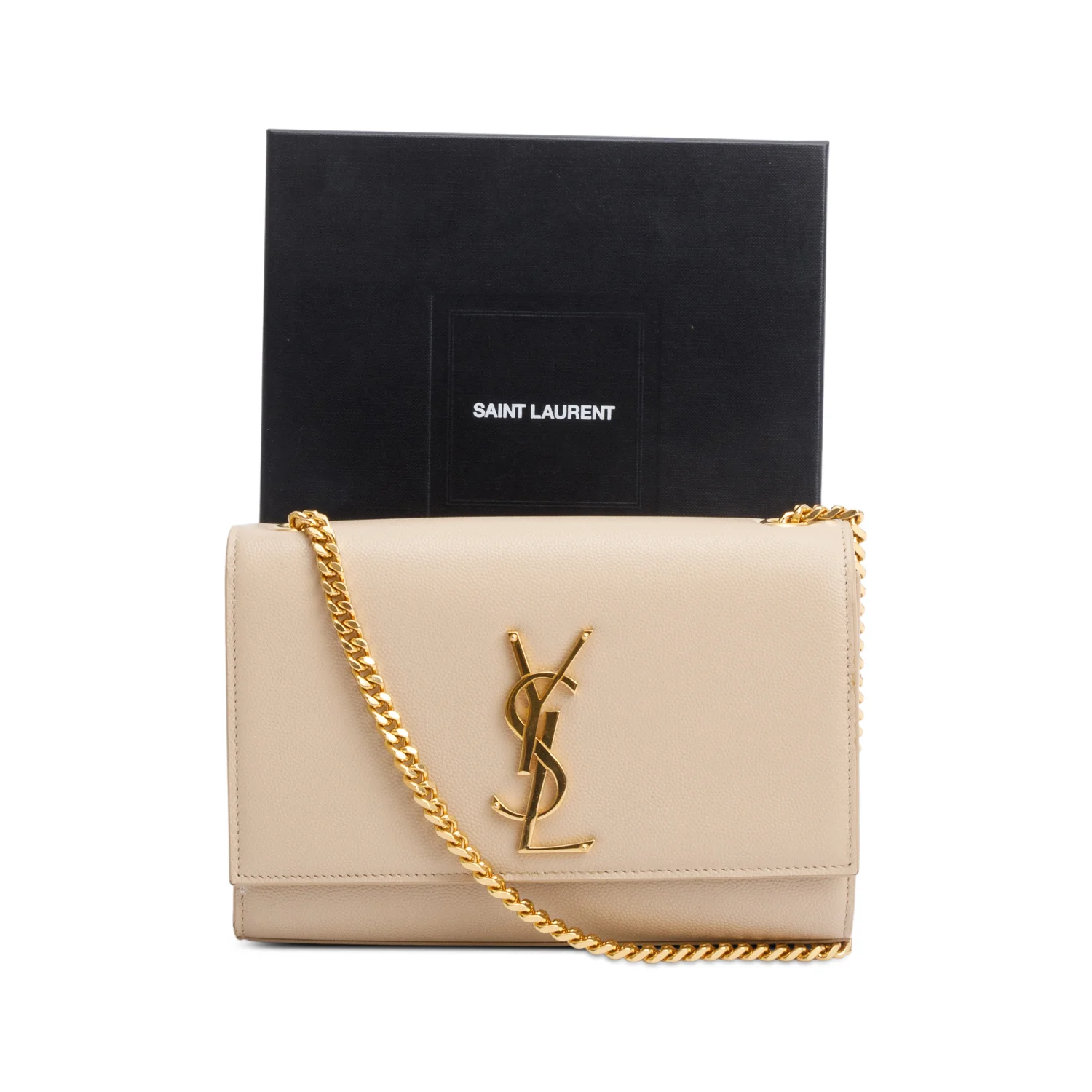 Saint Laurent Nude Grain De Poudre Leather Small Monogram Kate Bag w/ Box & Receipt - Image 3