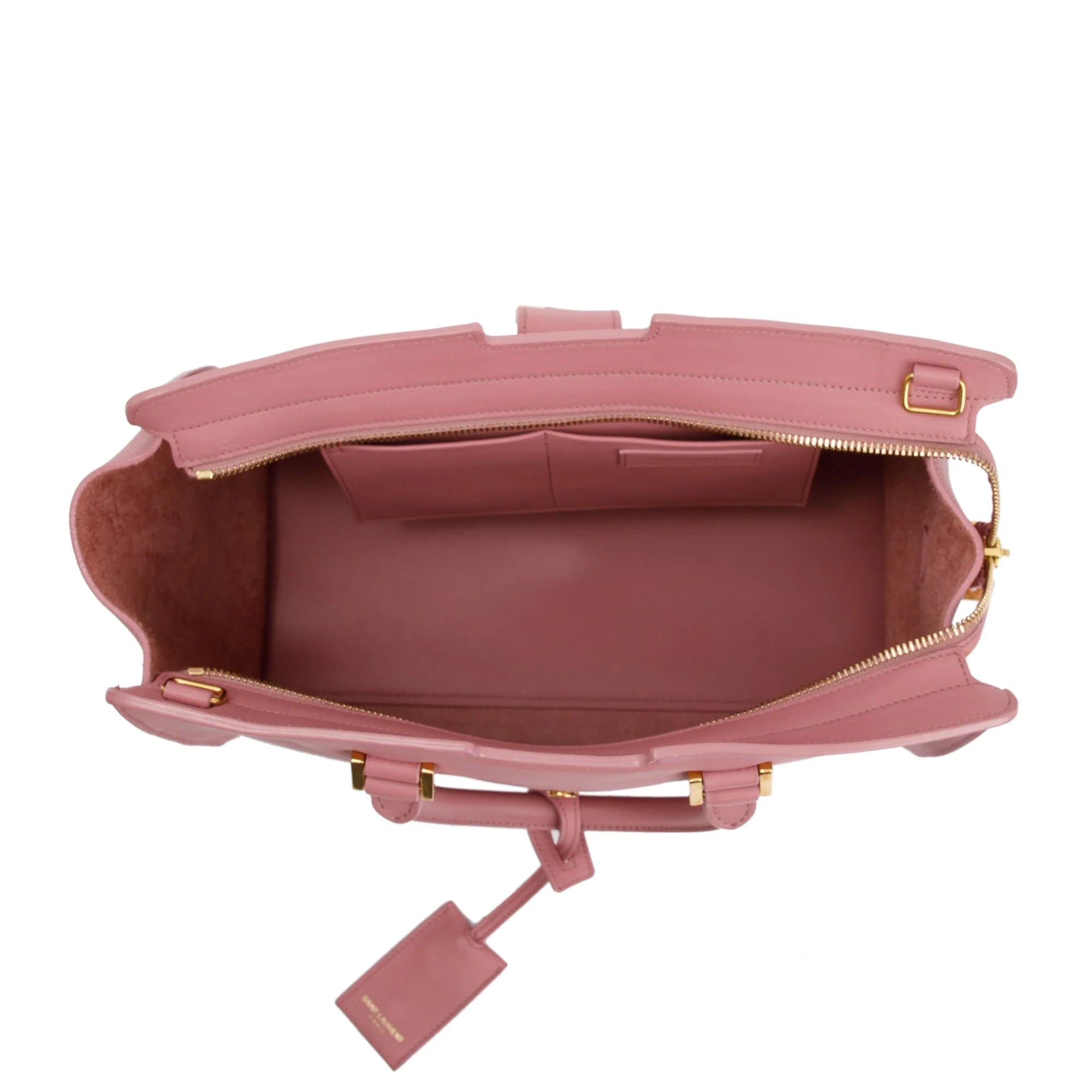 Saint Laurent Pink Calfskin Leather Small Cabas Tote Bag w/ Strap - Image 7