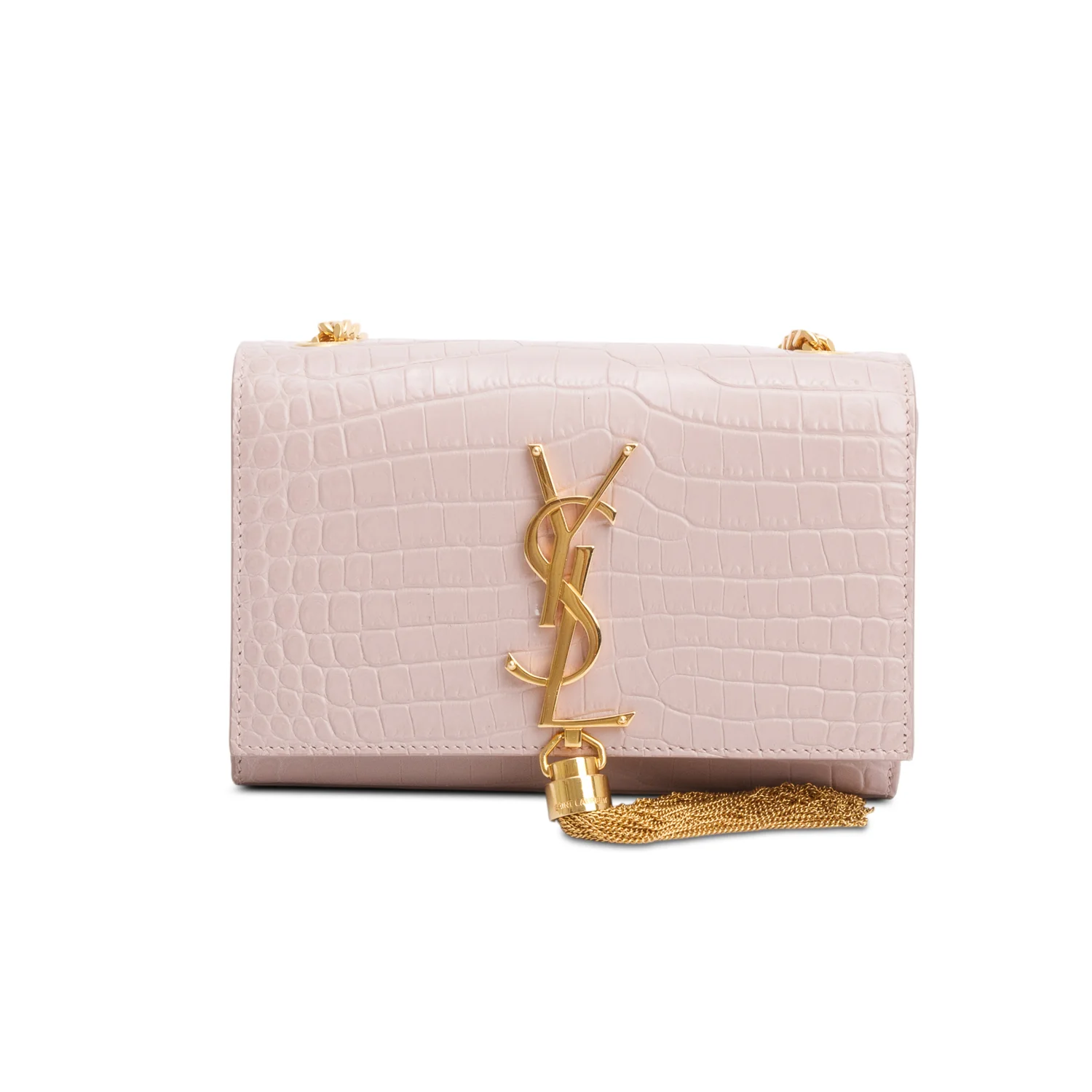 Saint Laurent Pink Croc-Embossed Leather Mini Kate Tassel Bag - Image 3